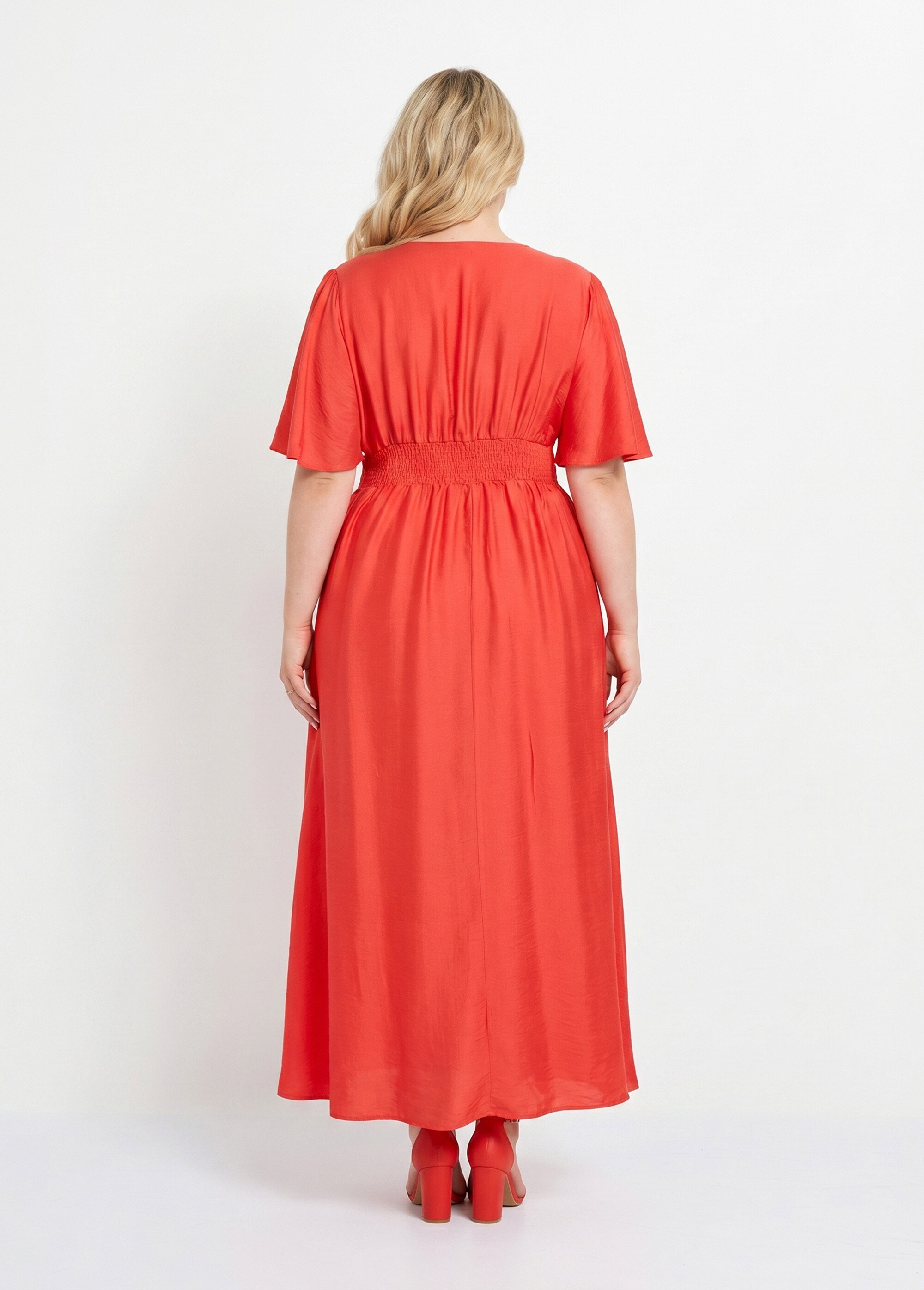 Robe longue taille empire, décolleté V Femme Grande Taille Rouge MAE-M057-5-1539 DO1
