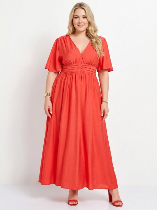 Robe longue taille empire, décolleté V Femme Grande Taille Rouge MAE-M057-5-1539 FA1