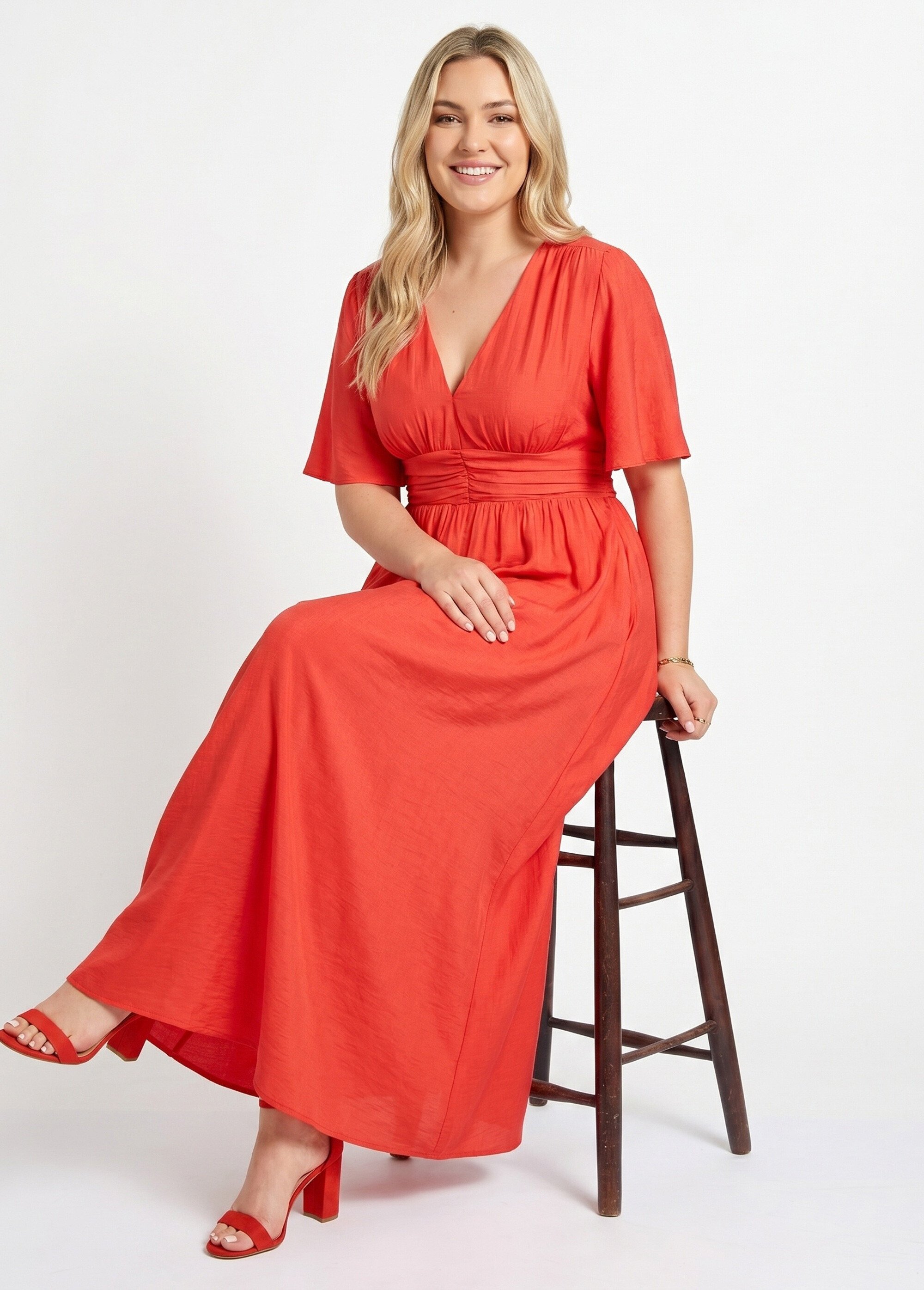 Robe longue taille empire, décolleté V Femme Grande Taille Rouge MAE-M057-5-1539 MV1
