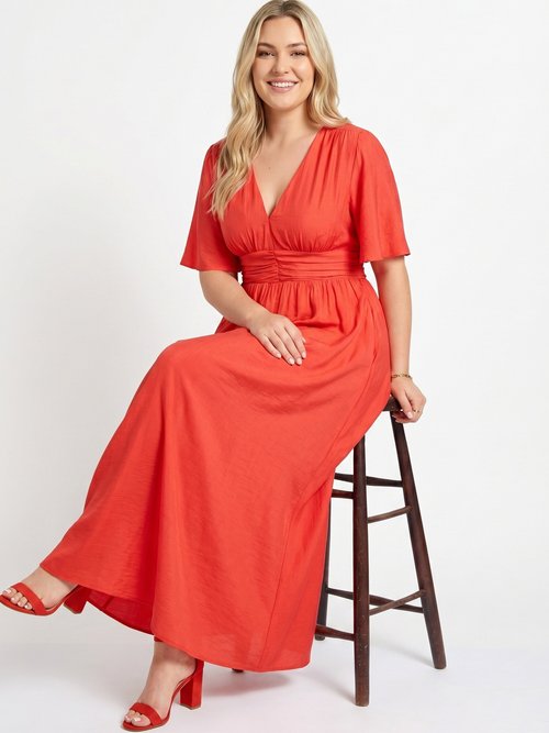 Robe longue taille empire, décolleté V Femme Grande Taille Rouge MAE-M057-5-1539 MV1