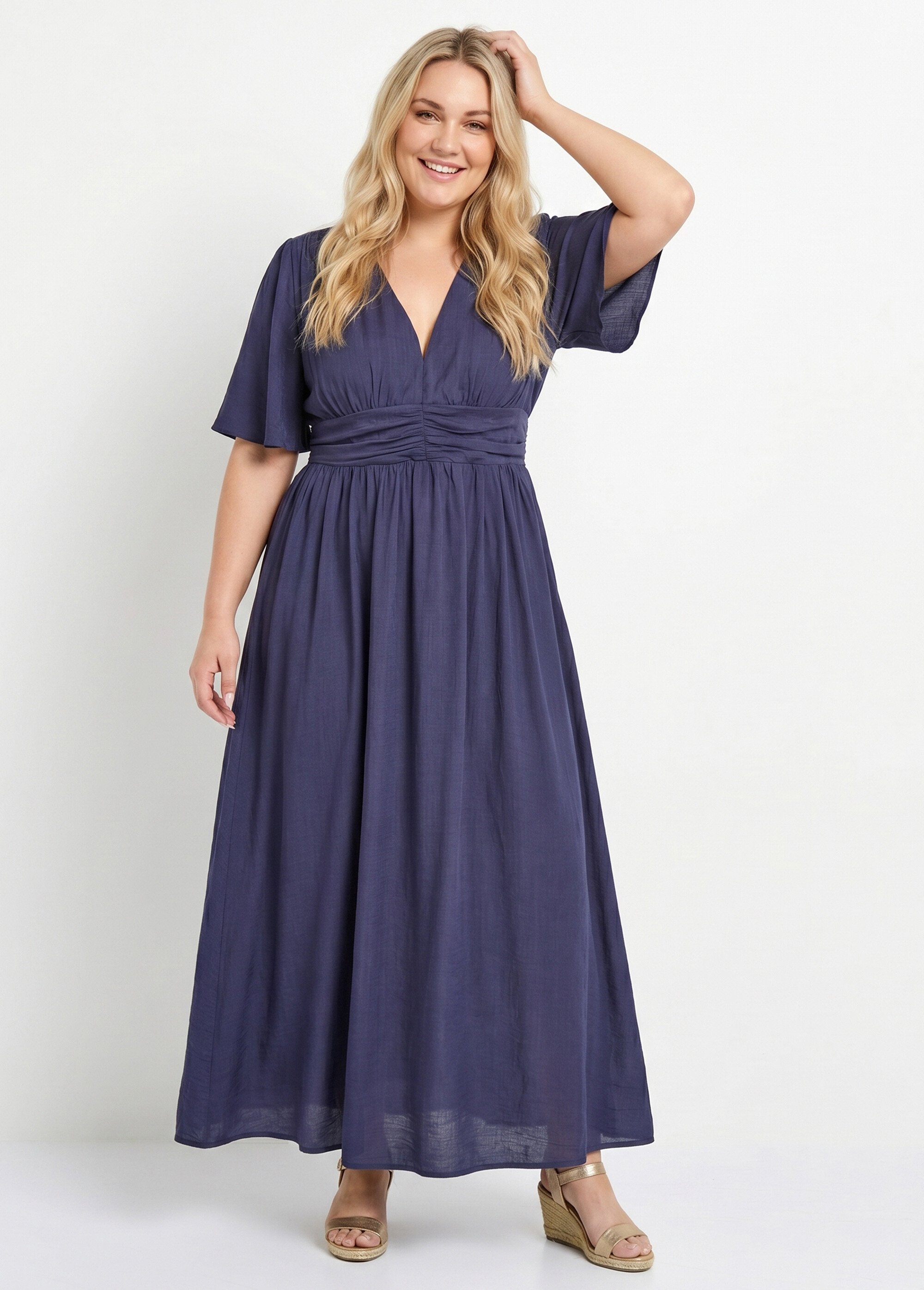 Robe longue taille empire, décolleté V