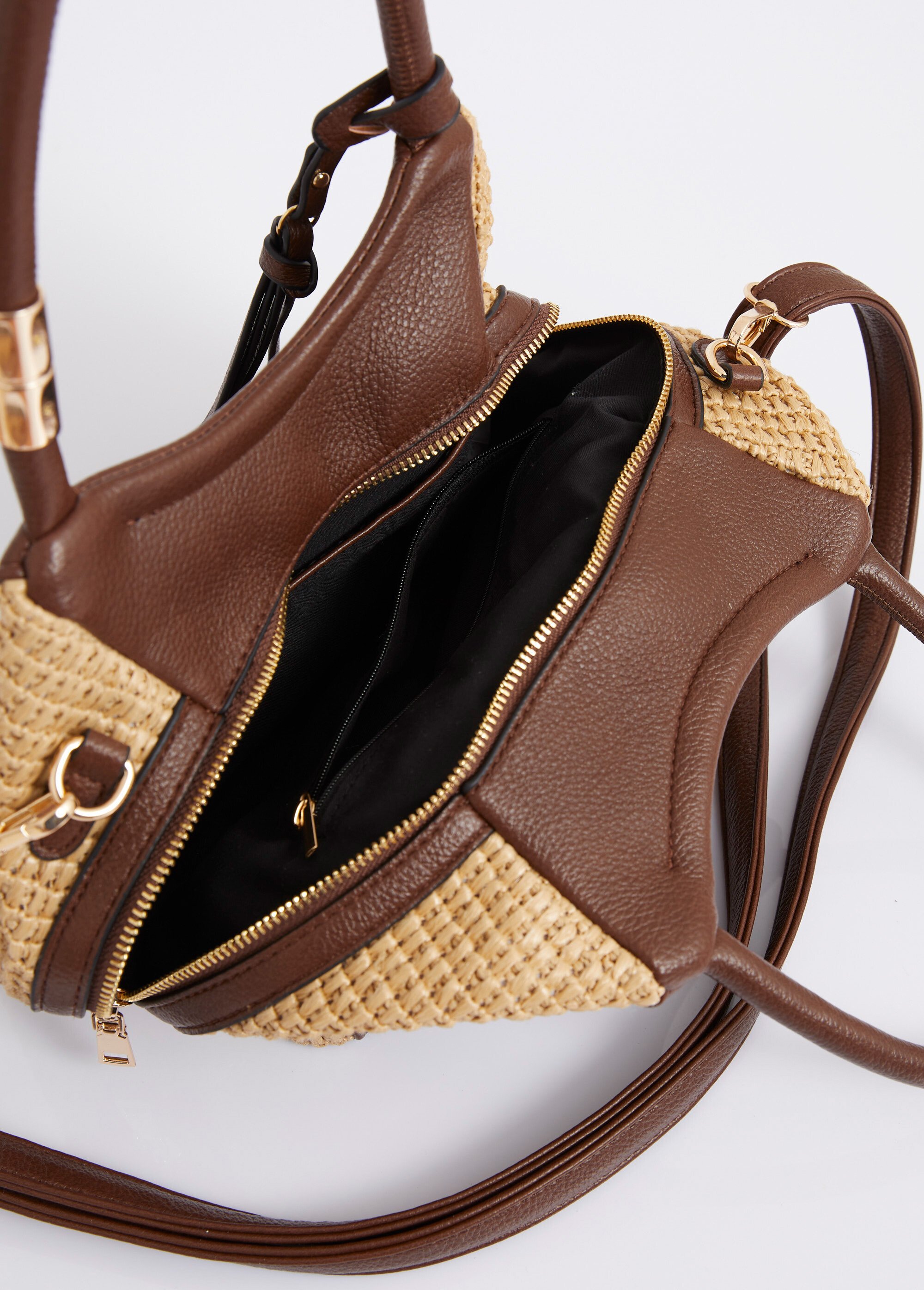 Sac à main aspect raphia et simili cuir Femme Marron MIM26271 DE1