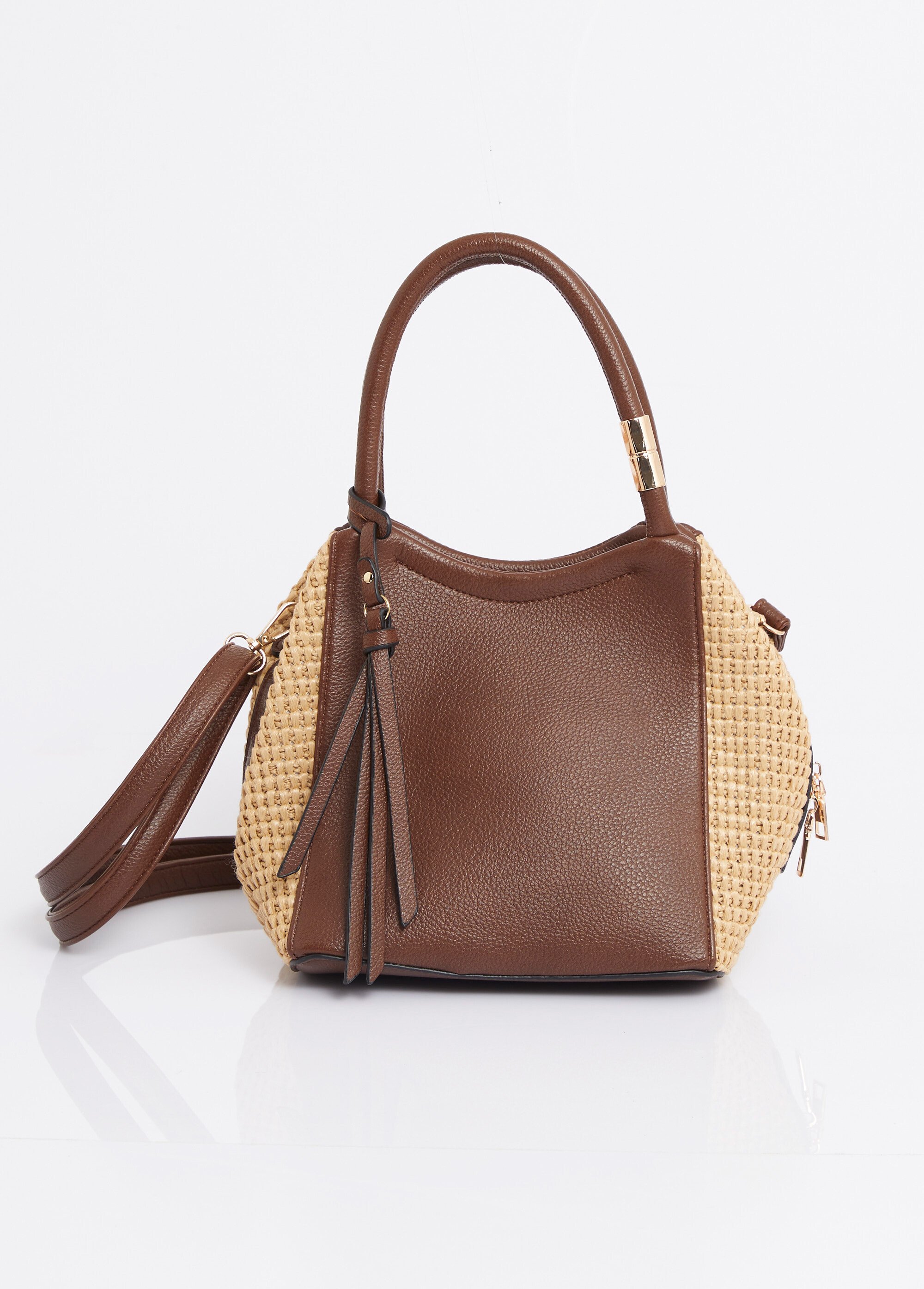 Sac à main aspect raphia et simili cuir