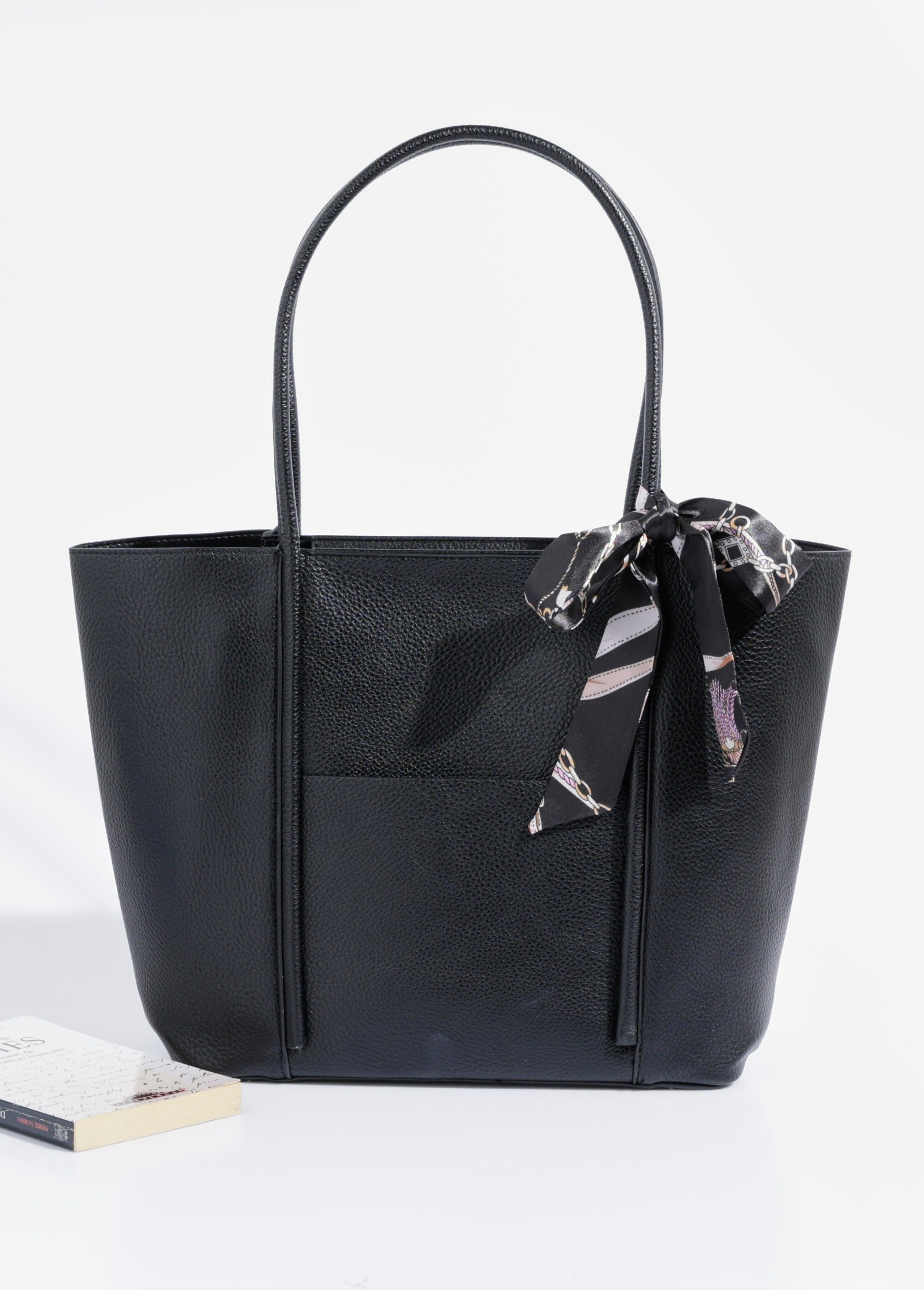 Sac shopping anses courtes + foulard Femme Noir BAG-YD023MAIN FA1