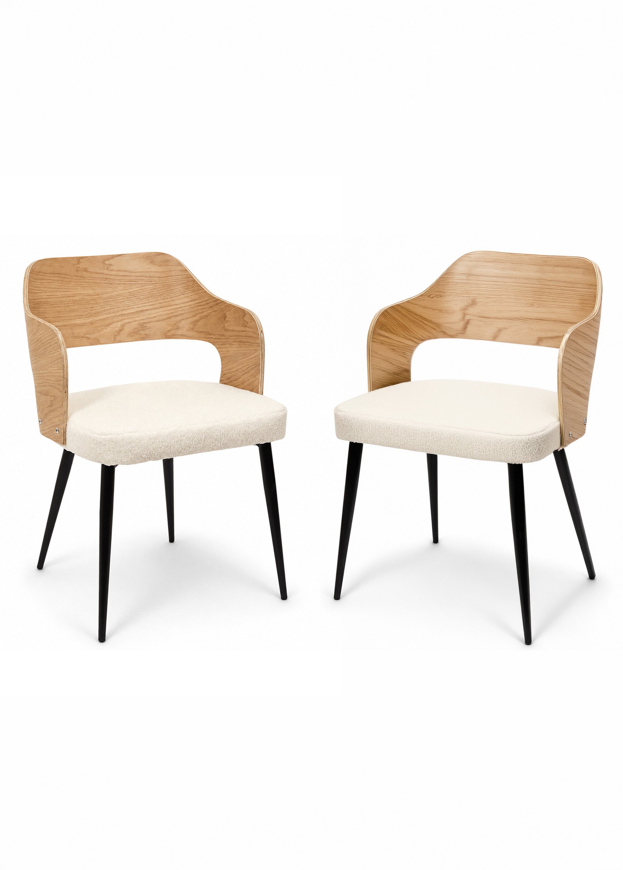 Set 2 Fauteuils bouclette, dossier bois