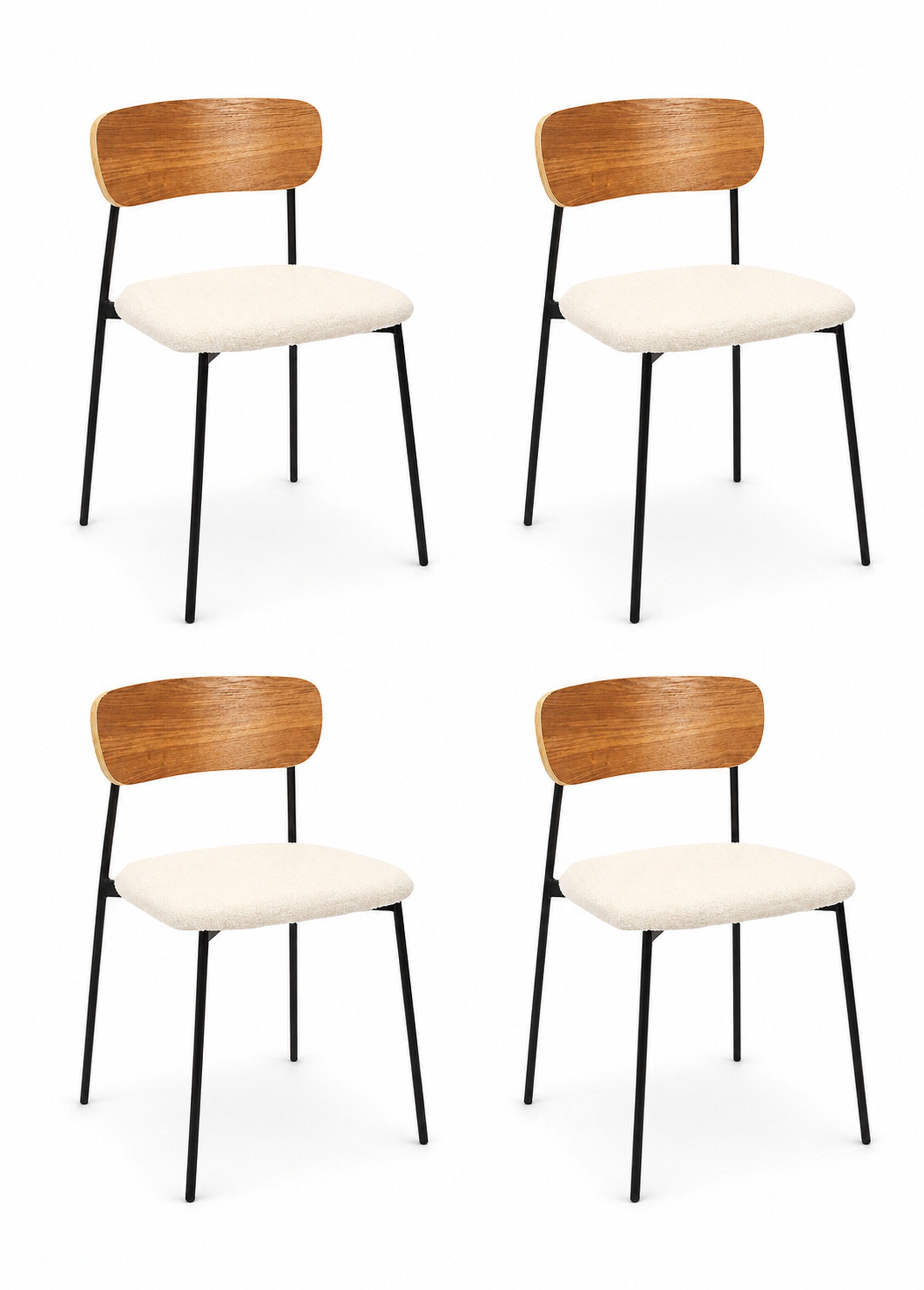 Set 4 Chaises bouclette, dossier bois BLANC CMP-HD7621 FA1