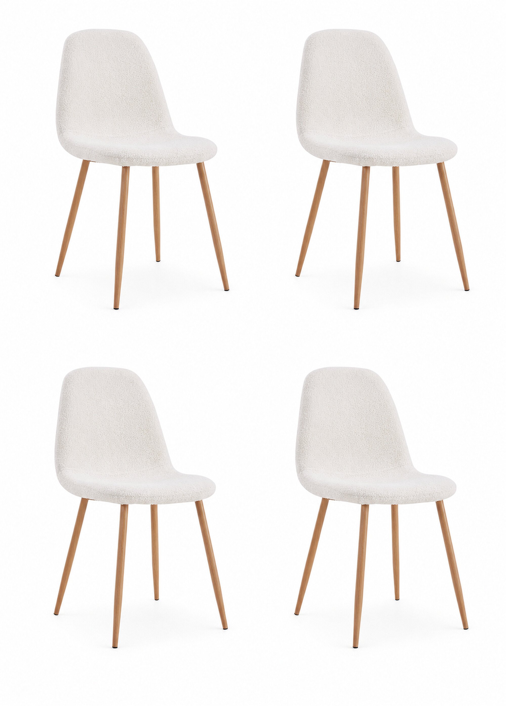 Set 4 Chaises coque bouclette, pieds compas BLANC CMP-HD7622 FA1