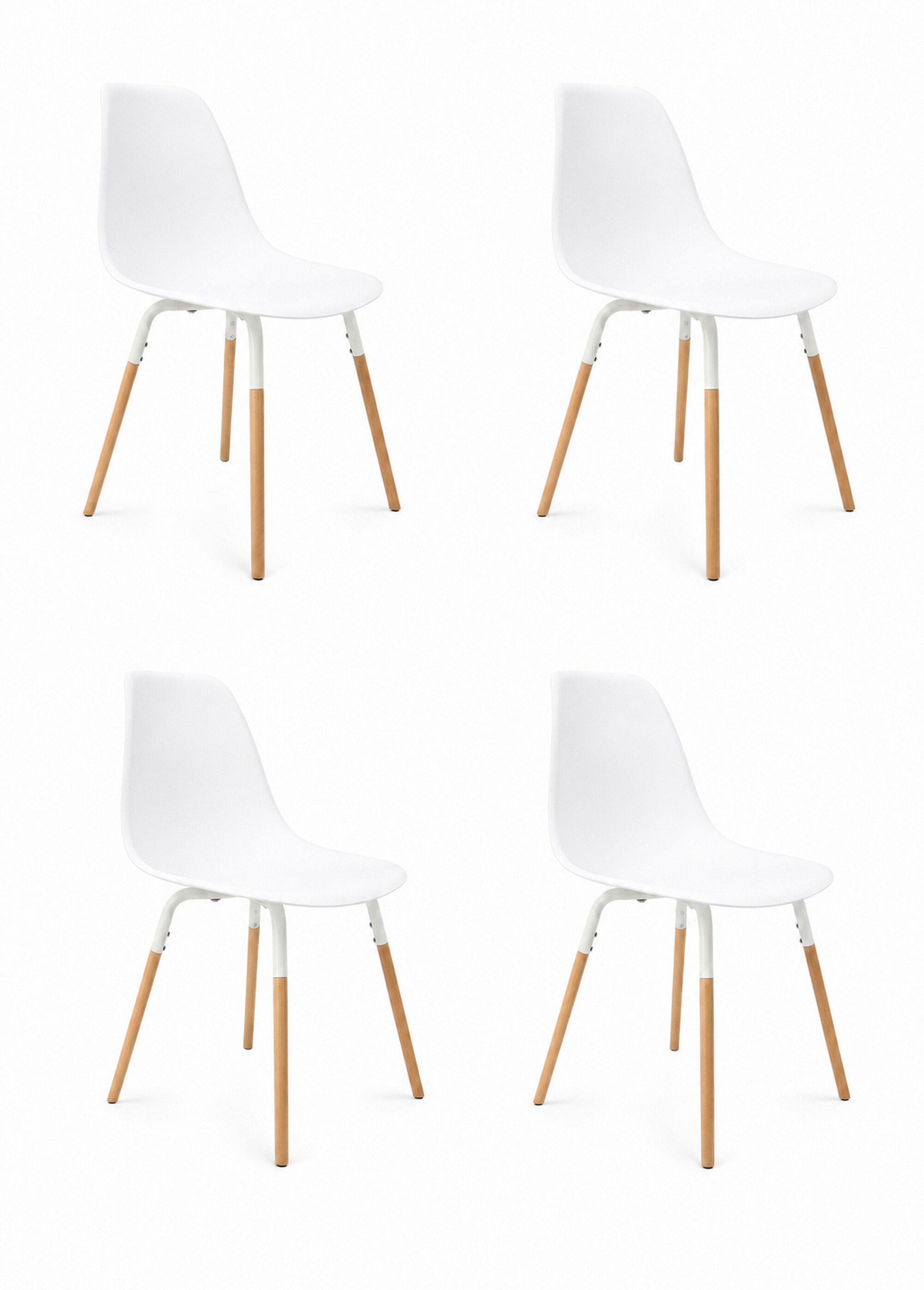 Set 4 Chaises coque claires, pieds bois BLANC CMP-HD7610 FA1