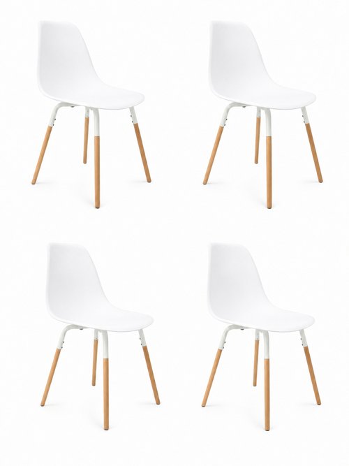 Set 4 Chaises coque claires, pieds bois BLANC CMP-HD7610 FA1