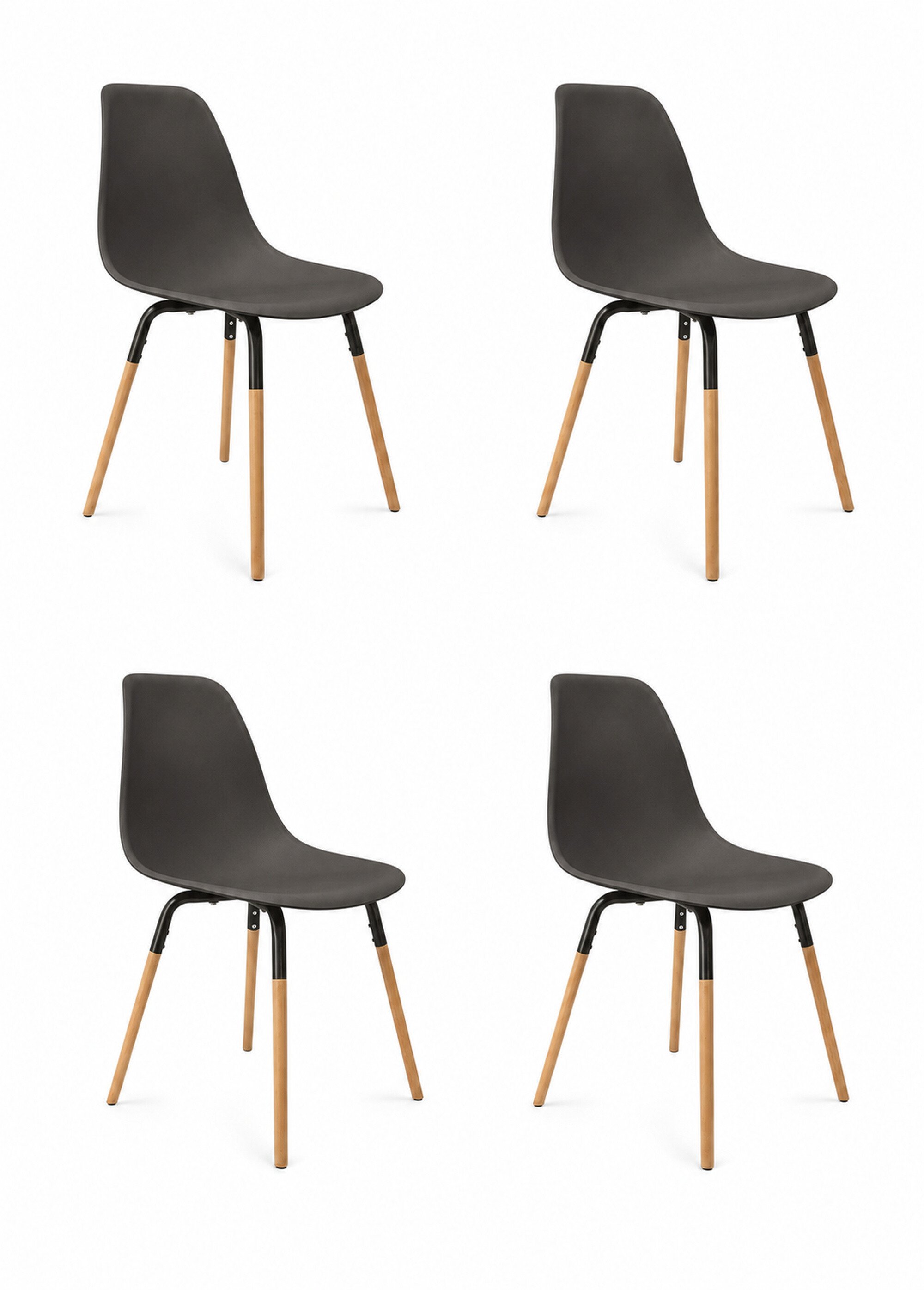 Set 4 Chaises coque claires, pieds bois NOIR CMP-HD7610 FA1
