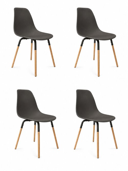 Set 4 Chaises coque claires, pieds bois NOIR CMP-HD7610 FA1