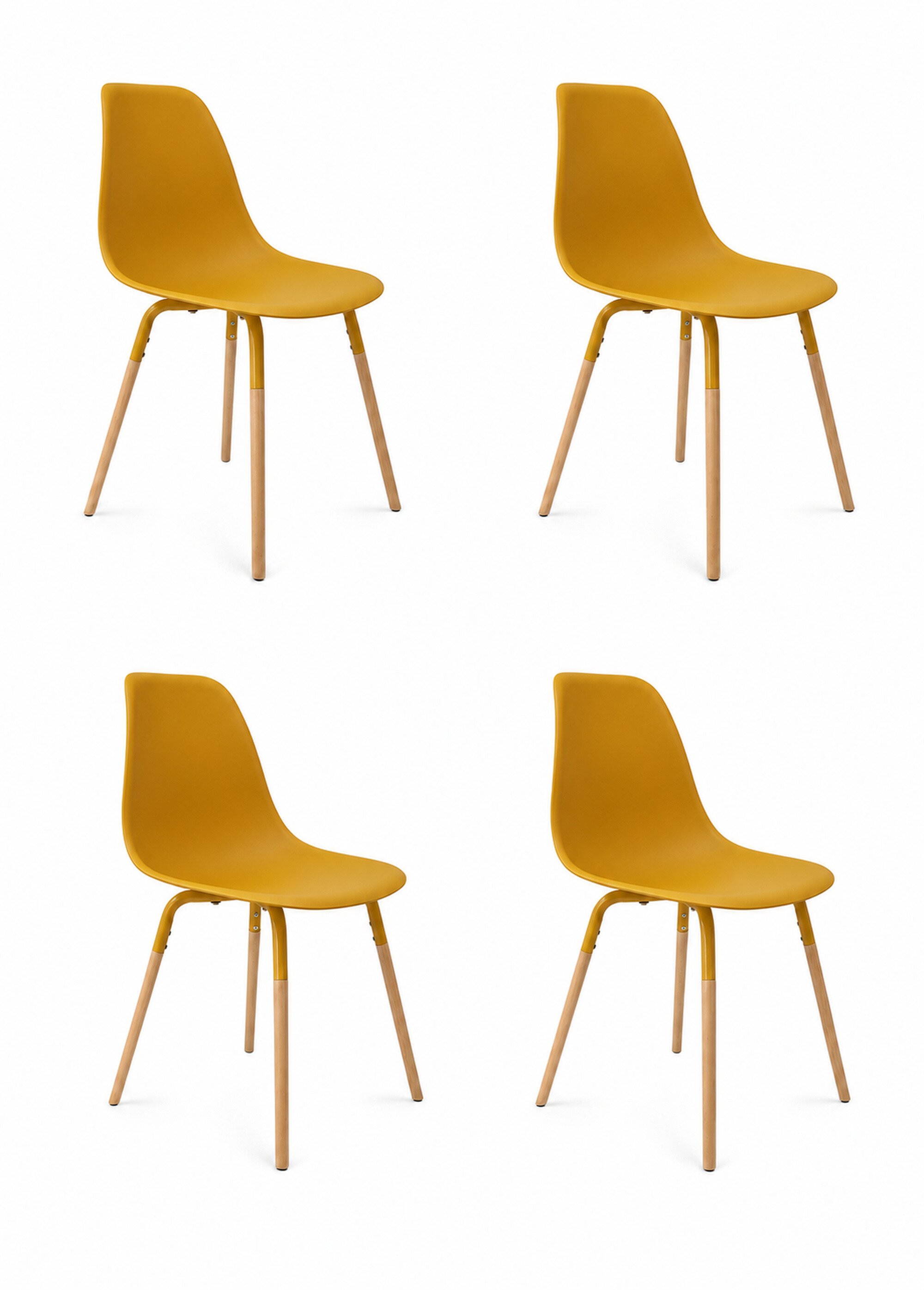 Set 4 Chaises coque claires, pieds bois JAUNE CMP-HD7610 FA1