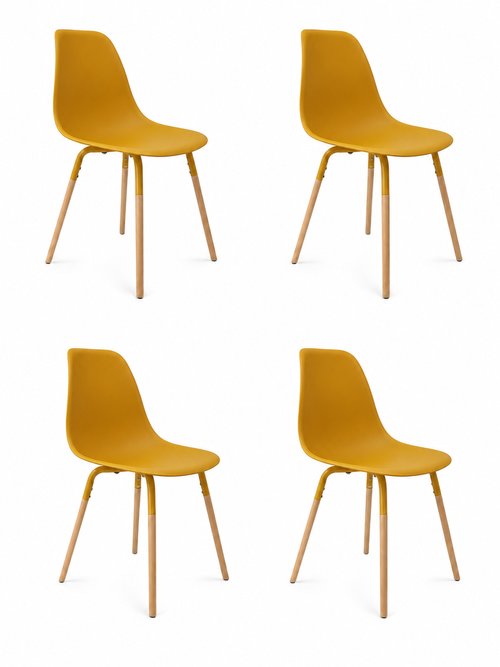 Set 4 Chaises coque claires, pieds bois JAUNE CMP-HD7610 FA1