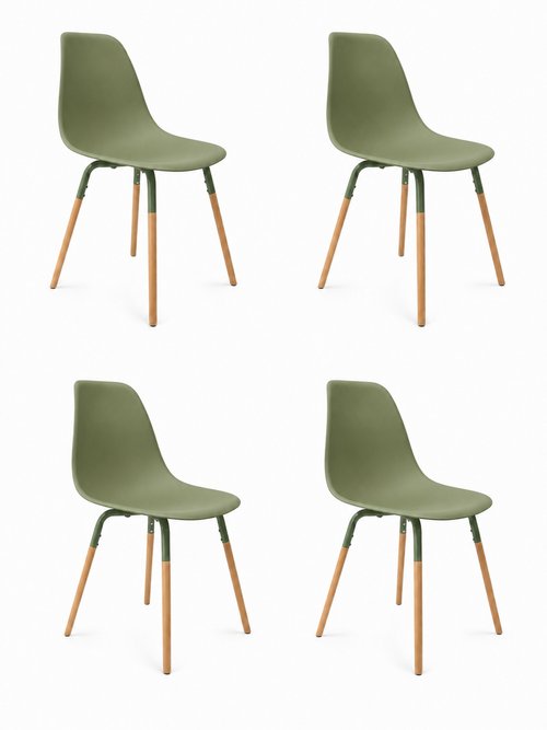 Set 4 Chaises coque claires, pieds bois VERT CMP-HD7610 FA1