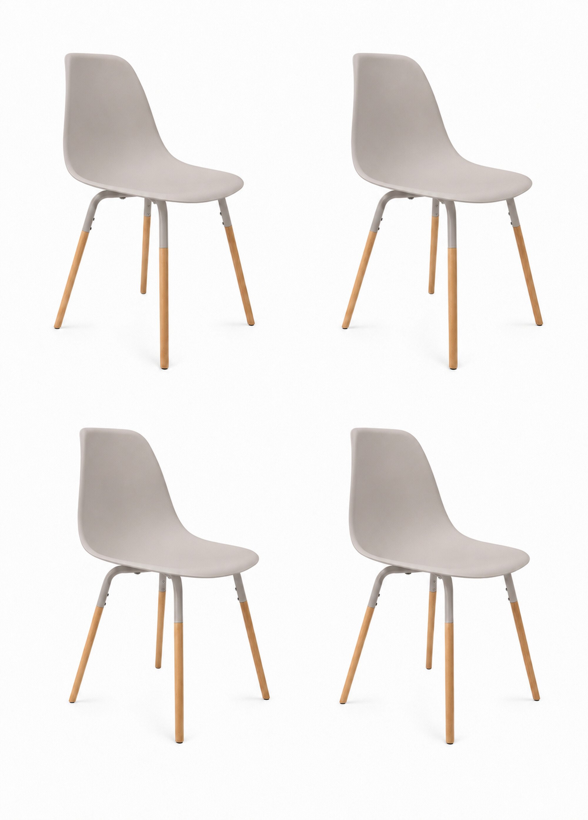 Set 4 Chaises coque claires, pieds bois MARRON CMP-HD7610 FA1
