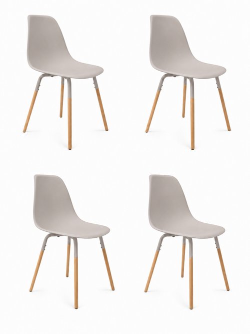 Set 4 Chaises coque claires, pieds bois MARRON CMP-HD7610 FA1