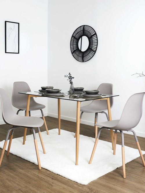 Set 4 Chaises coque claires, pieds bois MARRON CMP-HD7610 SI1