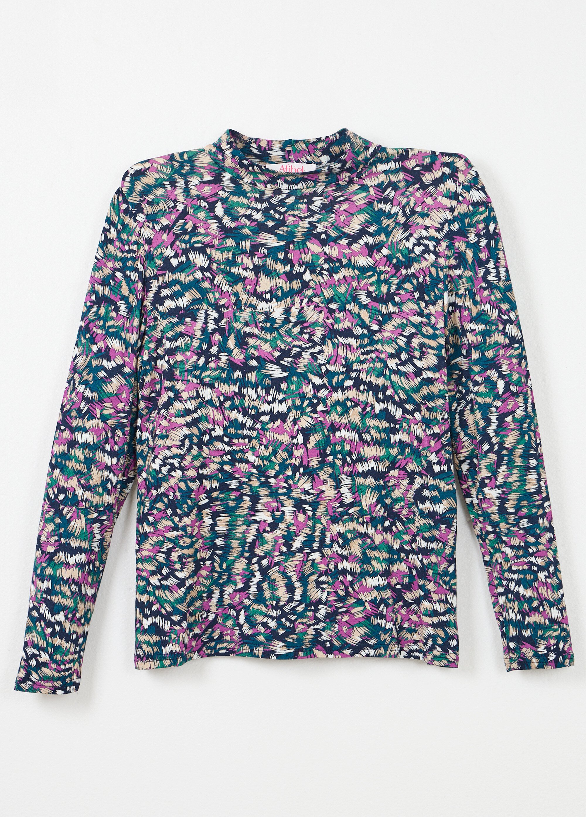 Sous-pull imprimé col montant manches longues Femme Bleu CYBILLE AP1