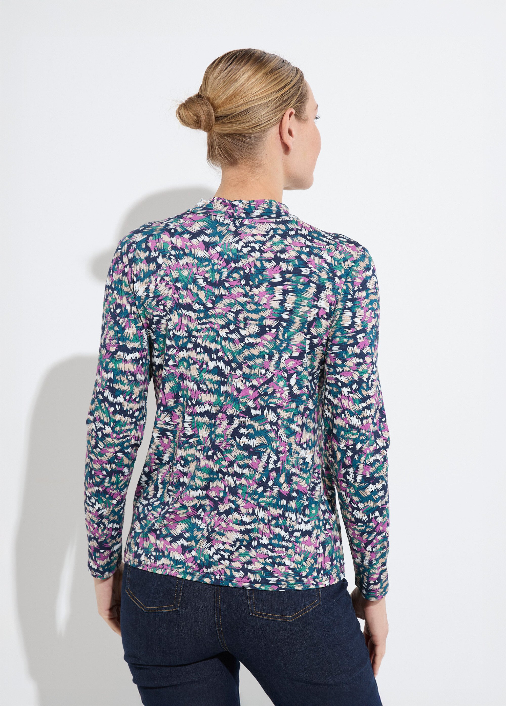 Sous-pull imprimé col montant manches longues Femme Bleu CYBILLE DO1
