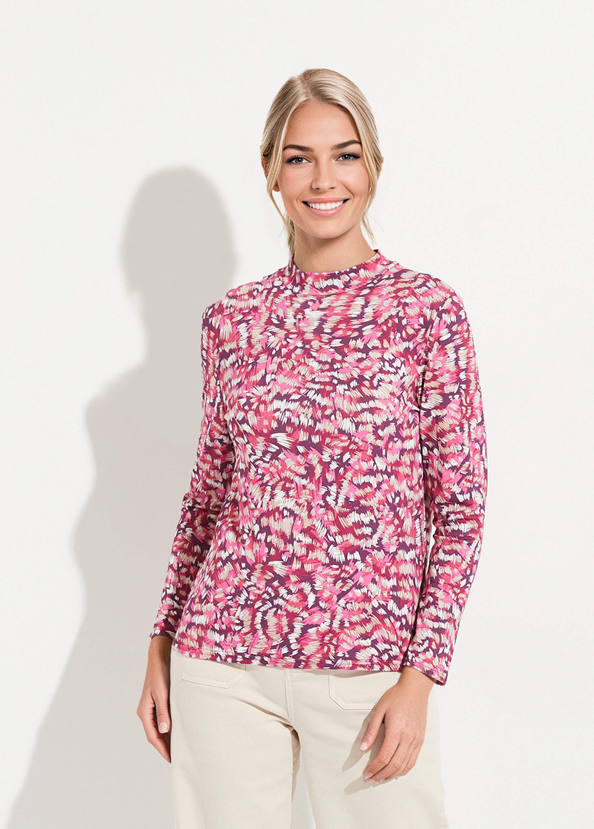 Sous-pull imprimé col montant manches longues Femme Violet CYBILLE FA1
