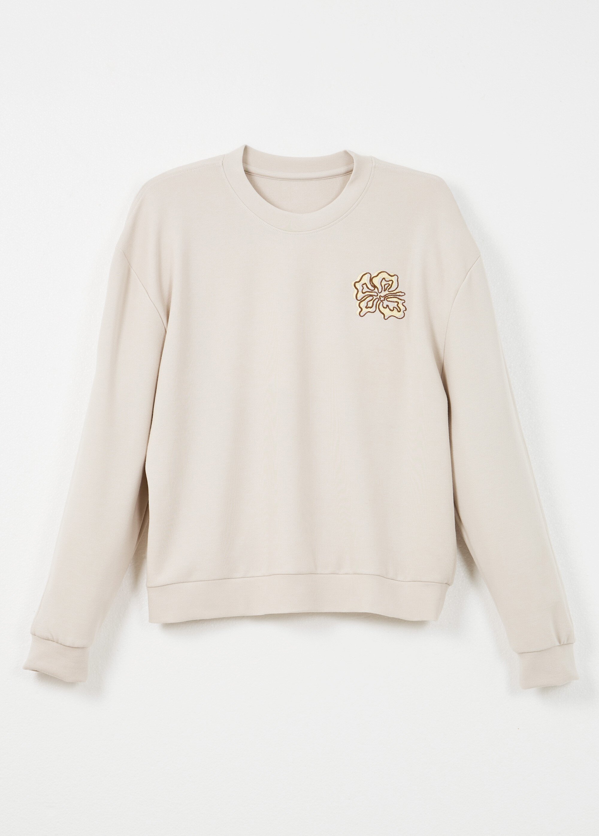Sweat volume boite molleton brodé détail brillant Beige PEGGIE AP1