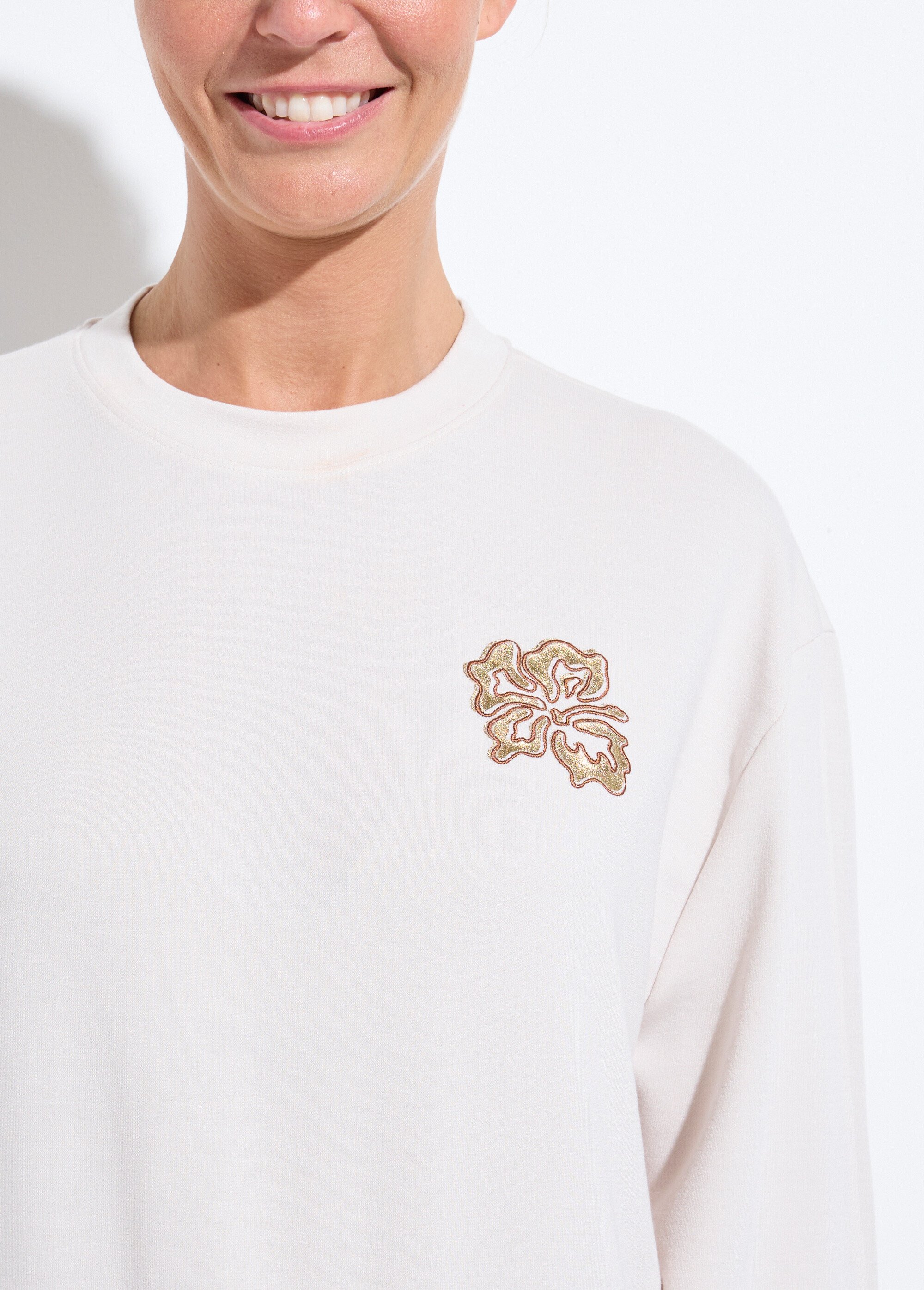 Sweat volume boite molleton brodé détail brillant Beige PEGGIE DE1