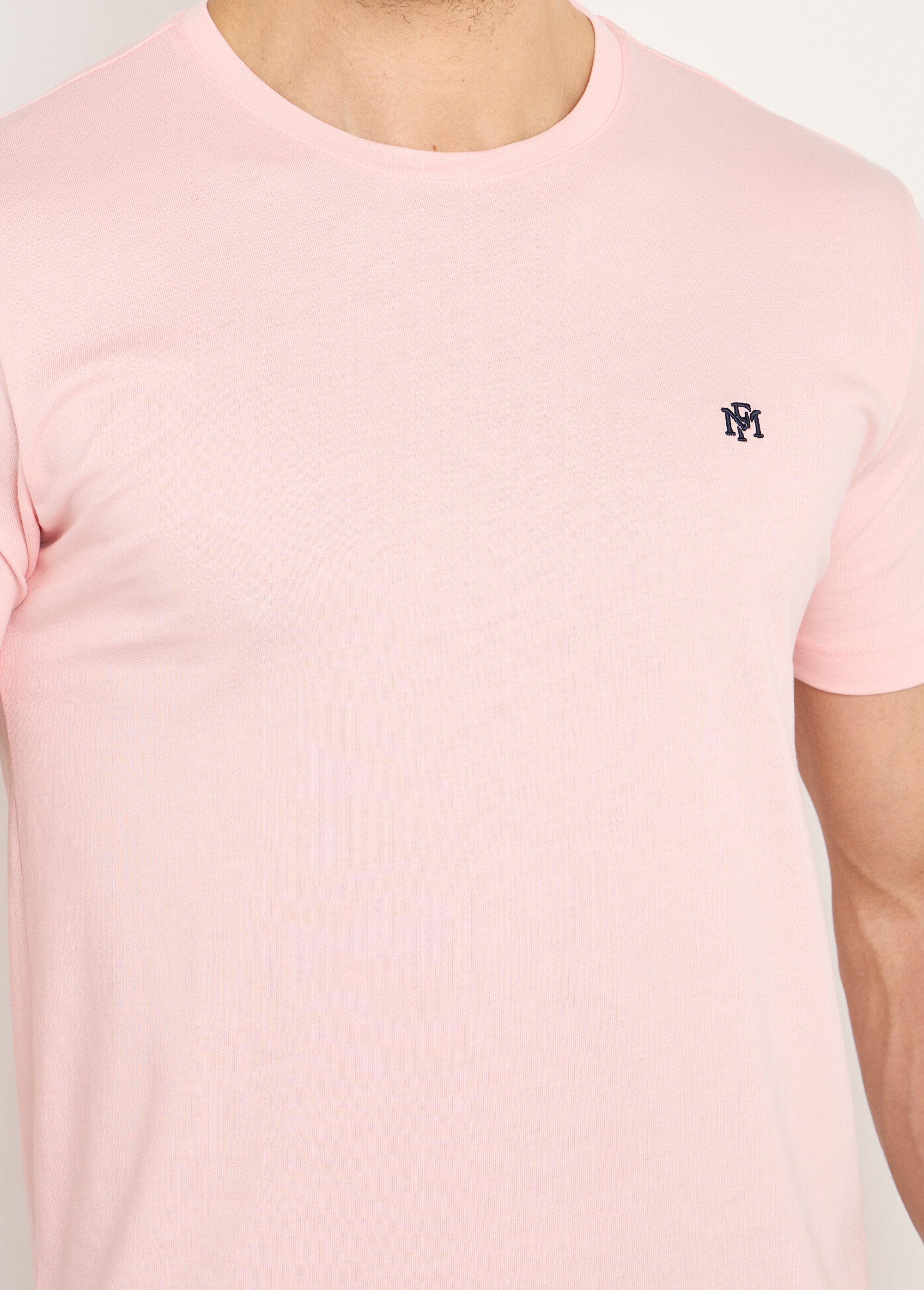 T-shirt col rond brodé manches courtes Homme ROSE PALE FABIAN DE1