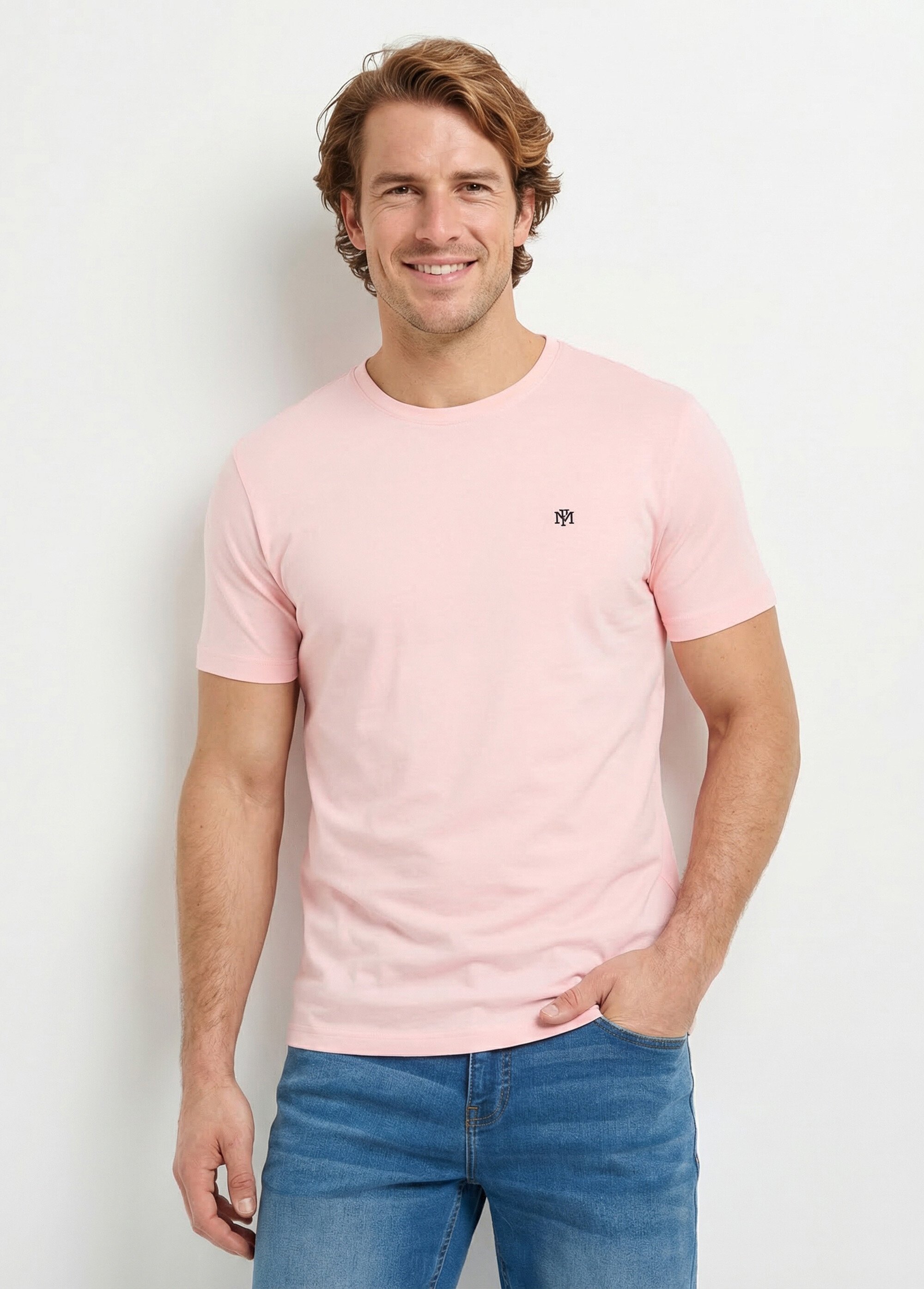 T-shirt col rond brodé manches courtes Homme ROSE PALE FABIAN FA1