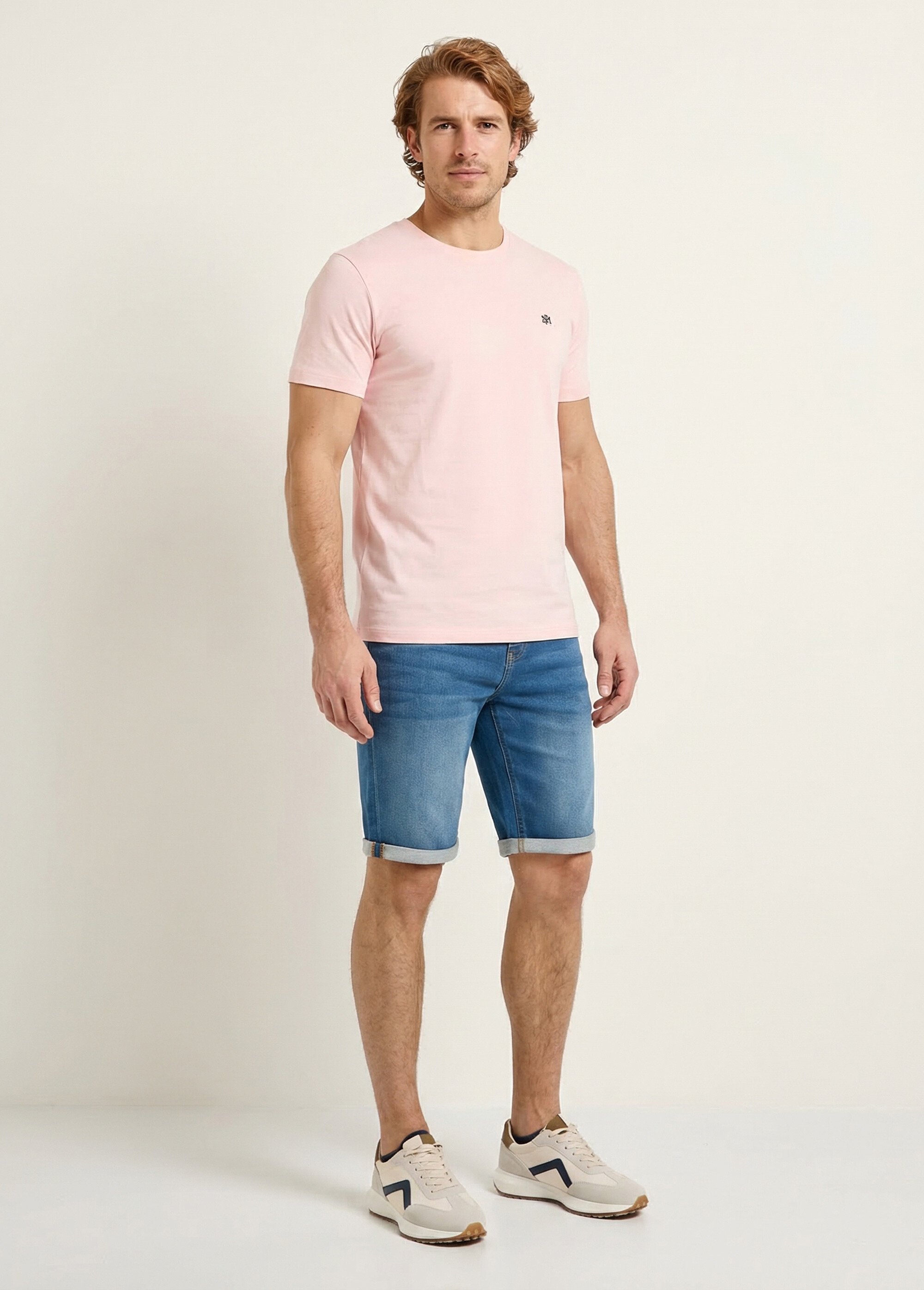T-shirt col rond brodé manches courtes Homme ROSE PALE FABIAN SF1