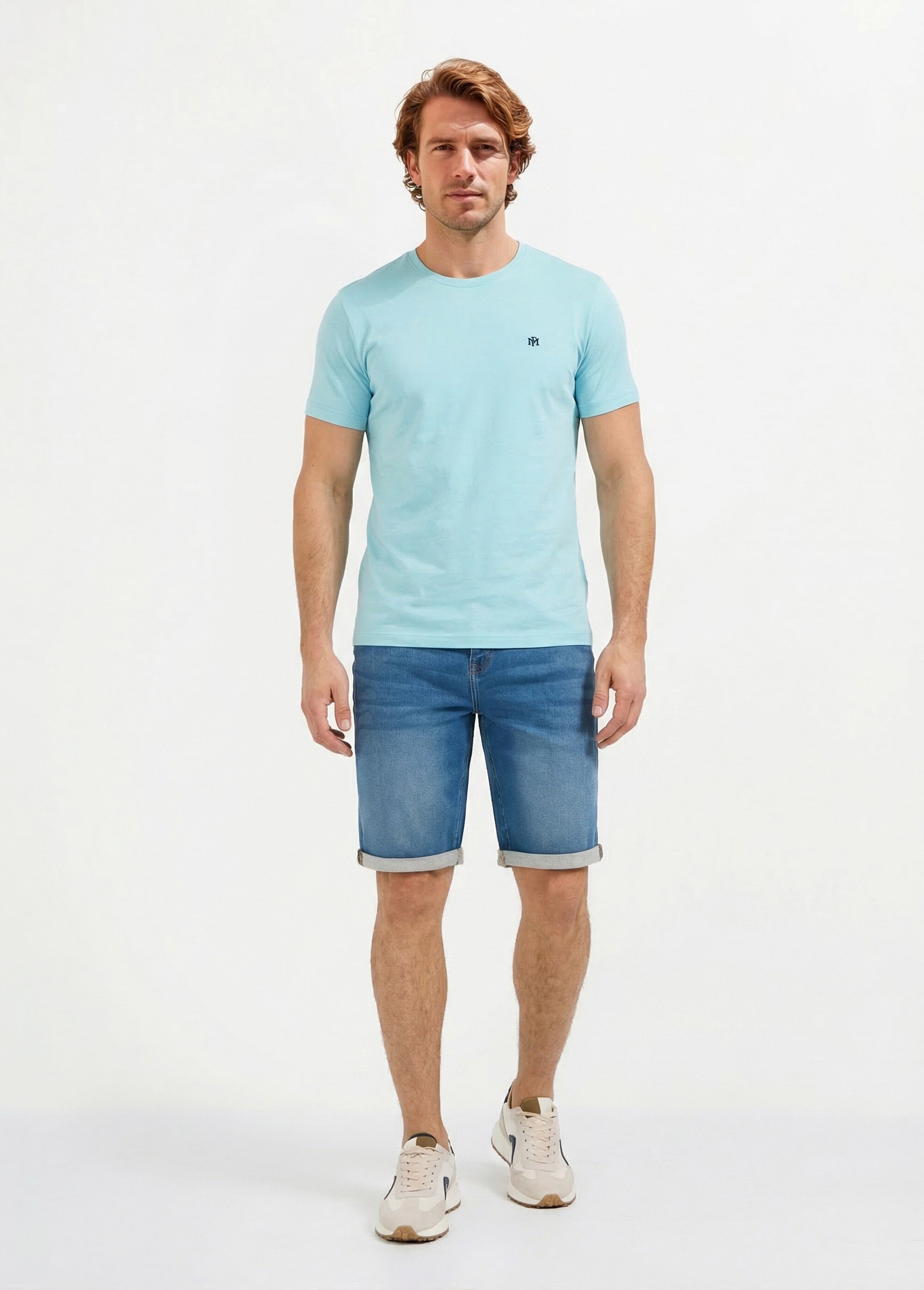 T-shirt col rond brodé manches courtes Homme BLEU CIEL FABIAN SF1