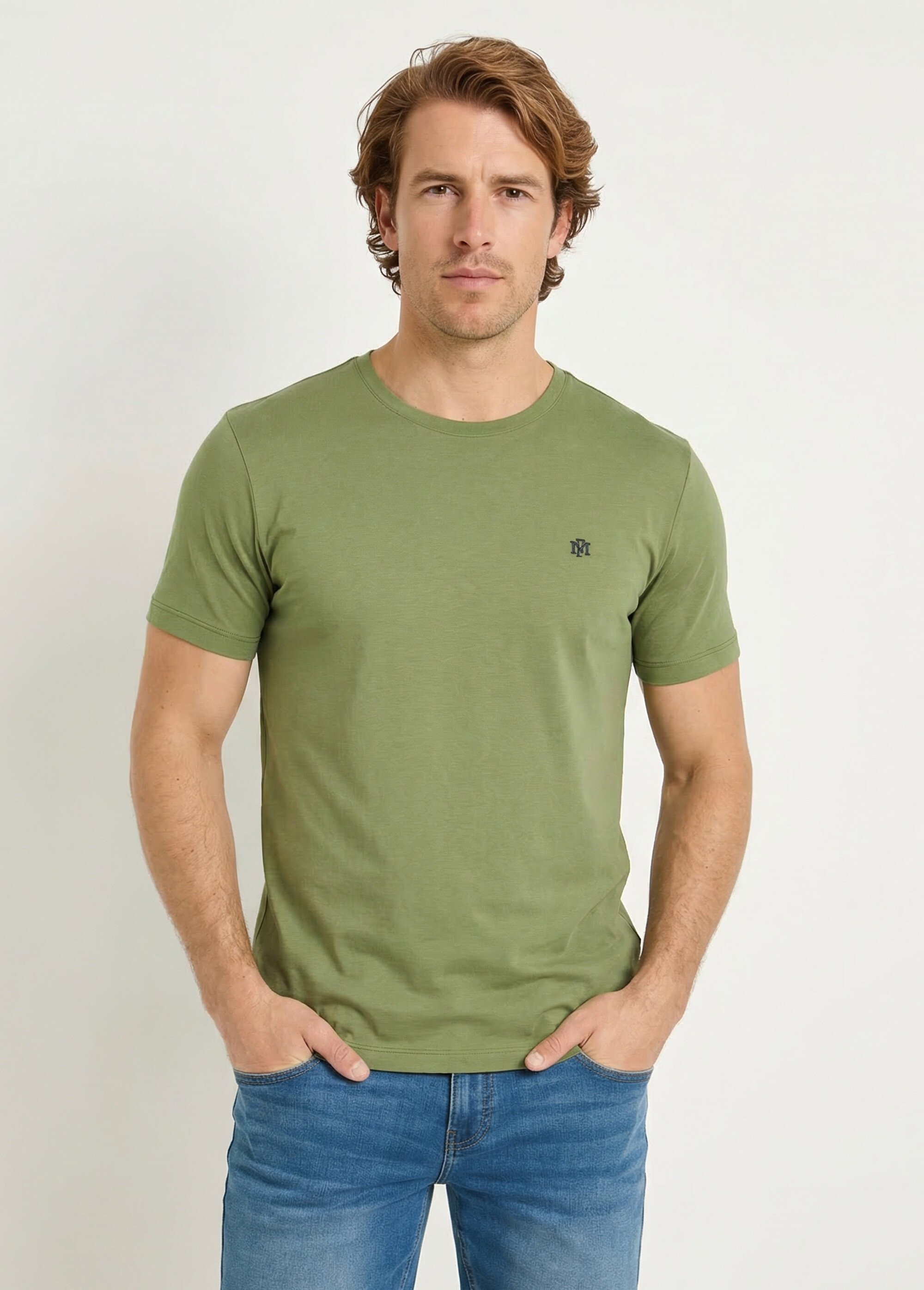 T-shirt col rond brodé manches courtes Homme Vert FABIAN FA1