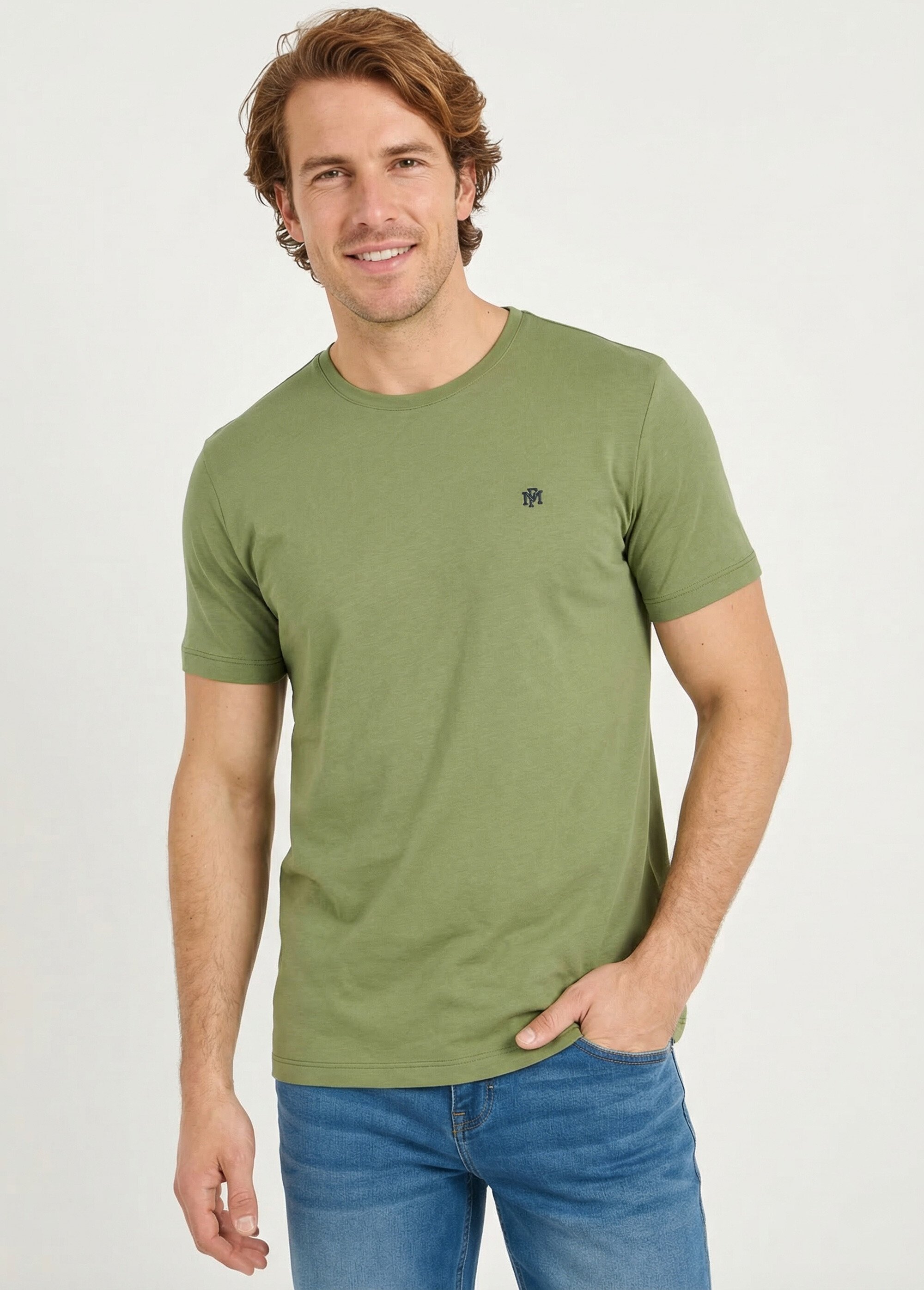 T-shirt col rond brodé manches courtes Homme Vert FABIAN MV1