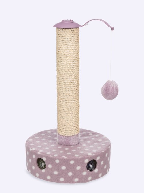 Tronc à griffer peluche + balles, pour chat MAUVE ET NATUREL TRX-42930 FA1