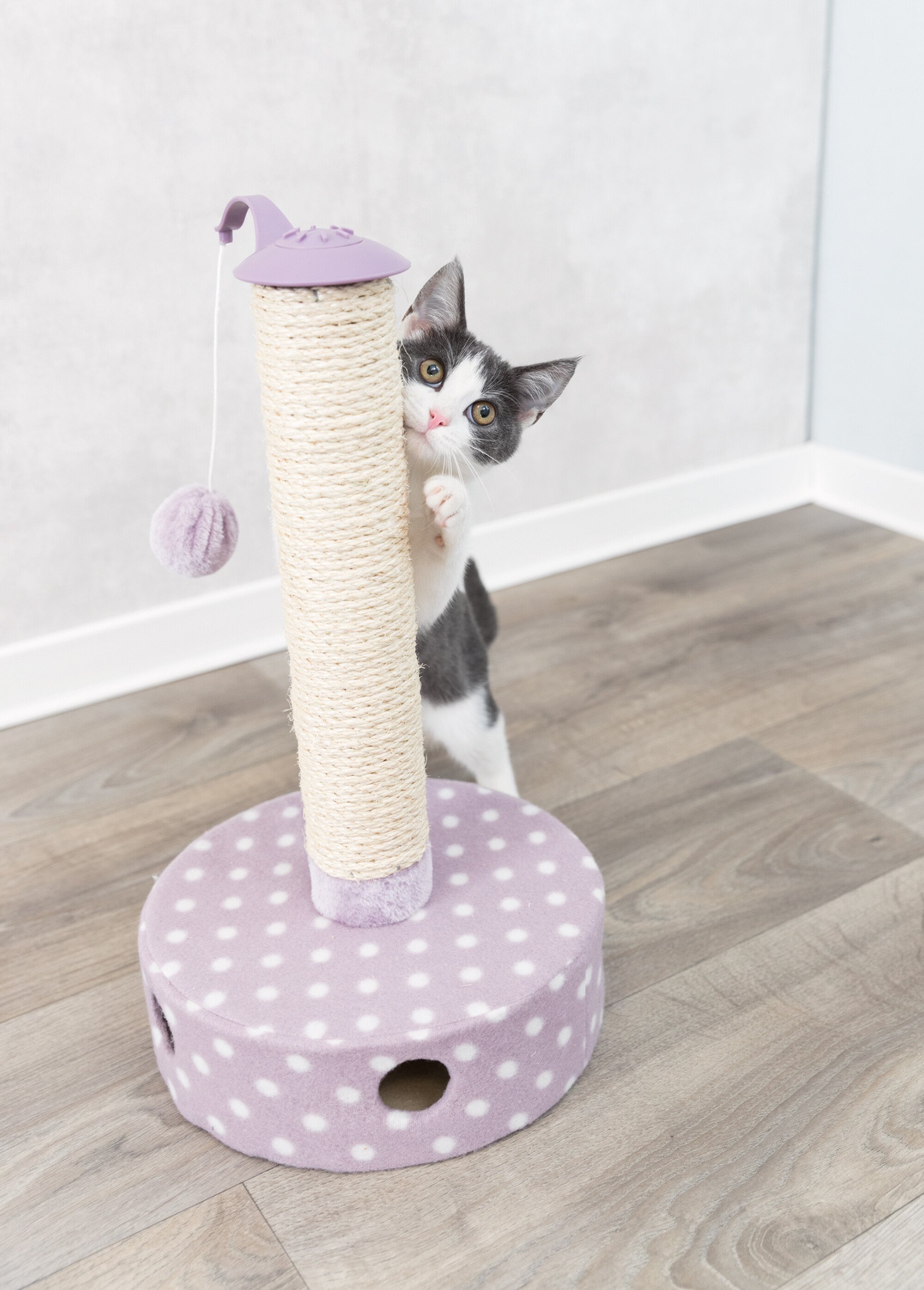 Tronc à griffer peluche + balles, pour chat MAUVE ET NATUREL TRX-42930 SI1