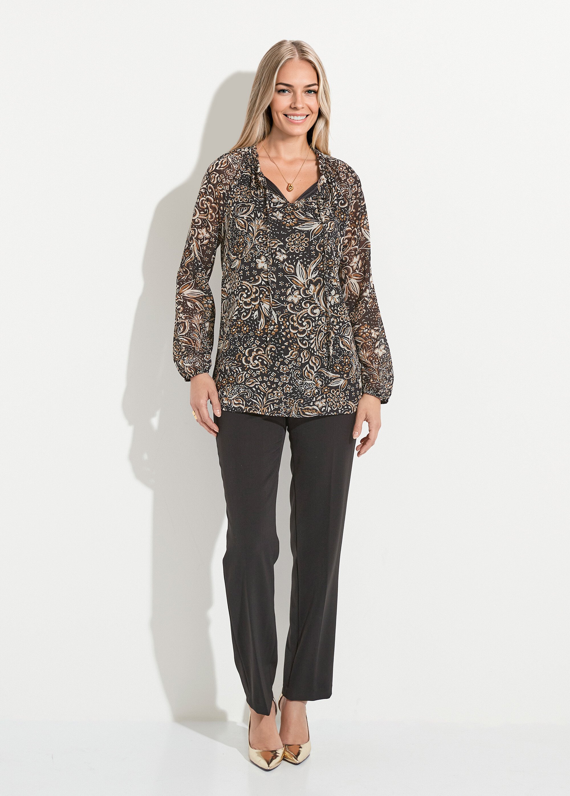 Tunique longue voile fleuri brillant col volanté Femme IMP NOIR CLEMENT SF1