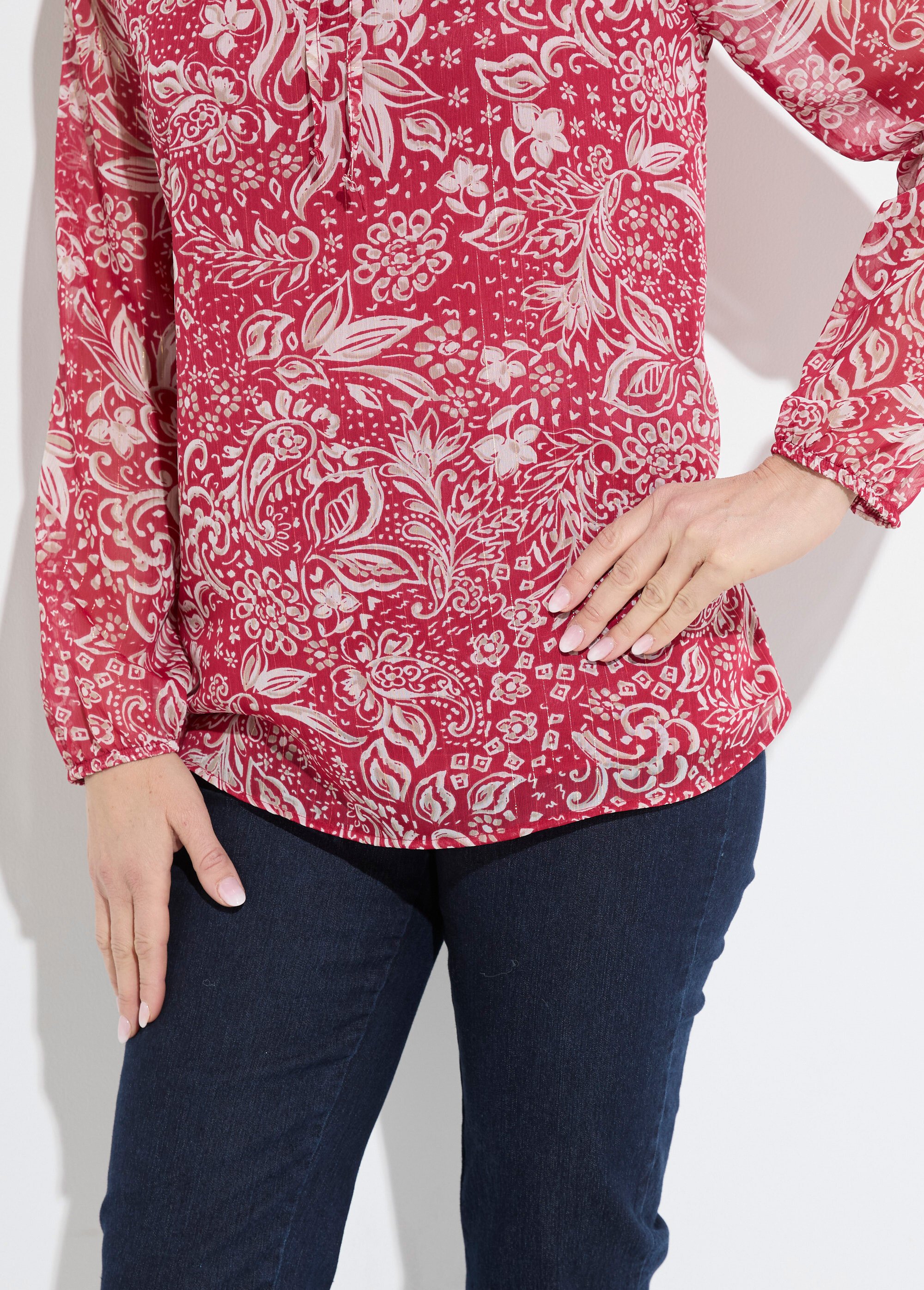 Tunique longue voile fleuri brillant col volanté Femme IMP BORDEAUX CLEMENT DE2