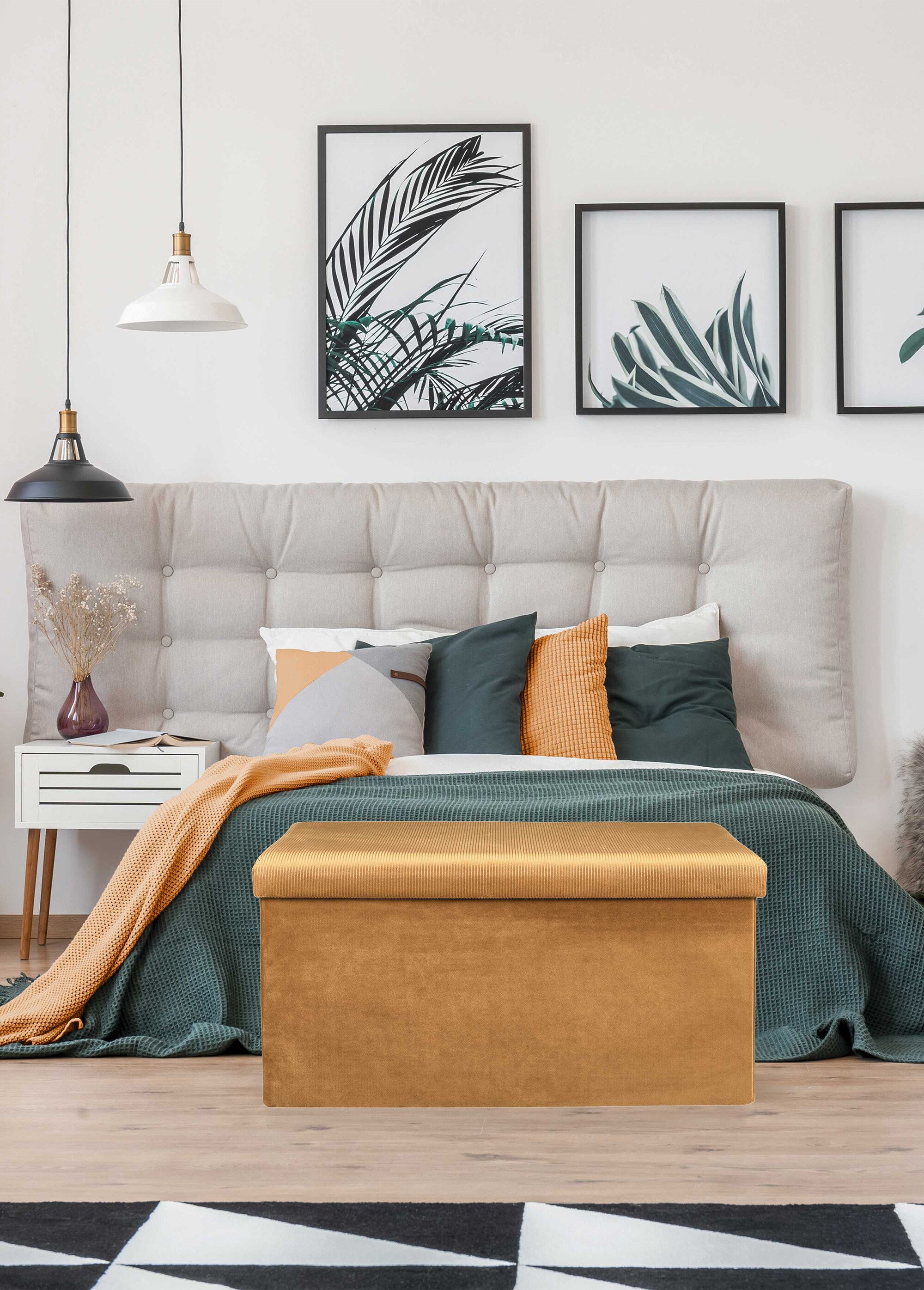 Banc coffre en velours cotelé GIULIA JAUNE CMP-HD6817 SI1
