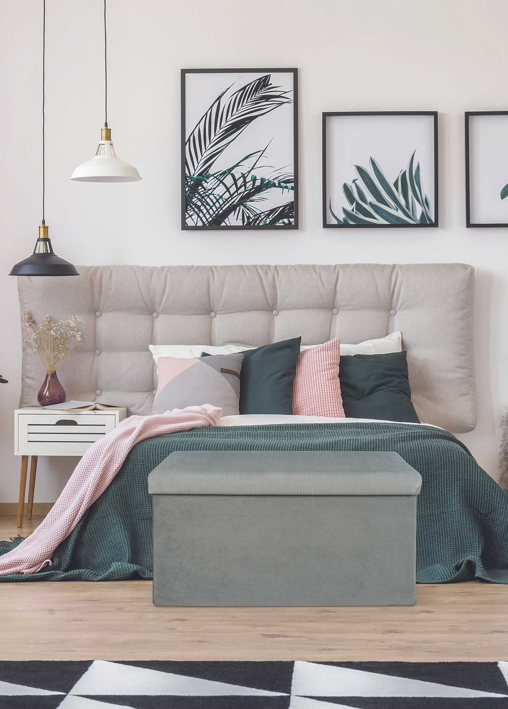 Banc coffre en velours cotelé GIULIA GRIS CMP-HD6817 SI1