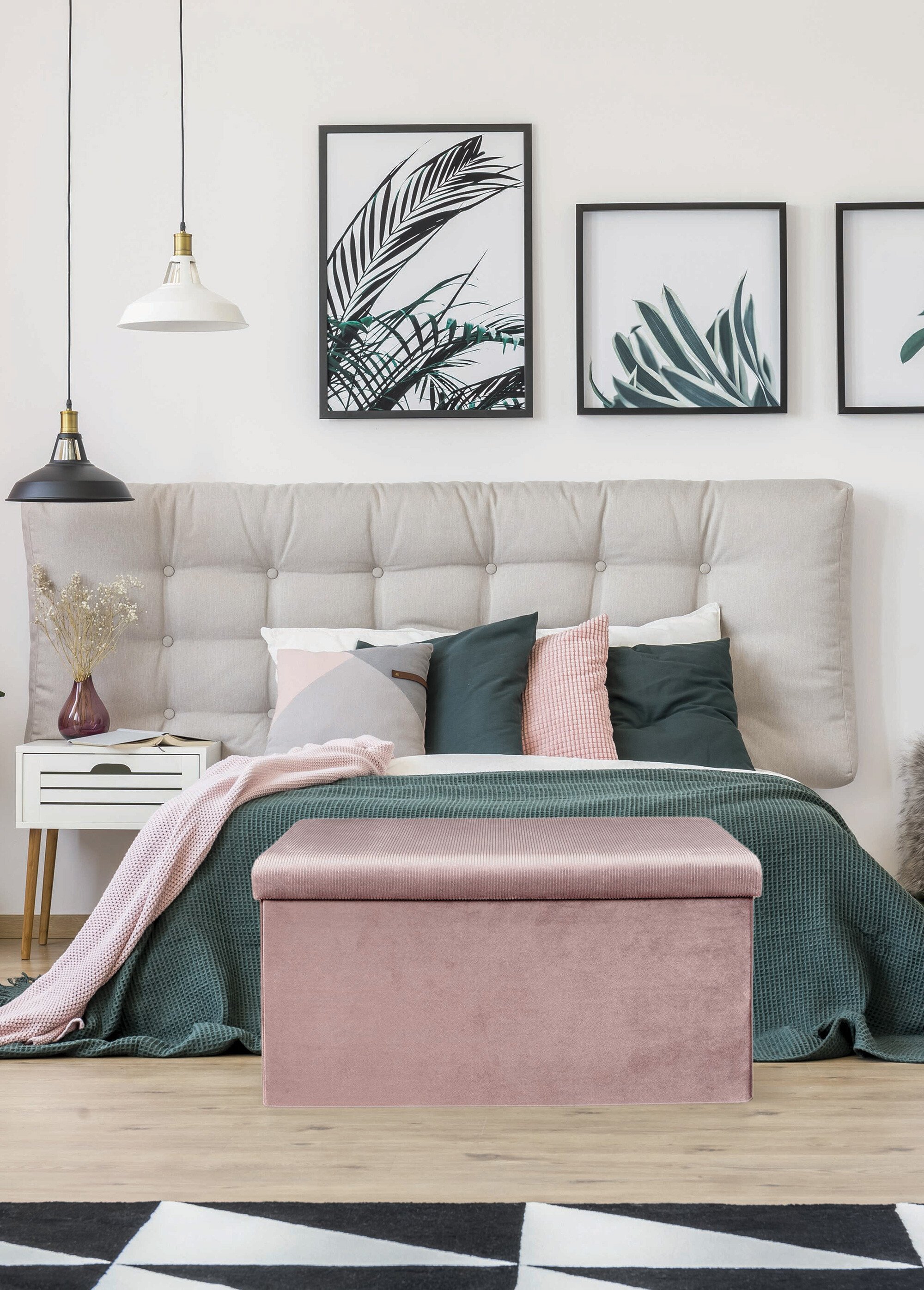 Banc coffre en velours cotelé GIULIA ROSE CMP-HD6817 SI1
