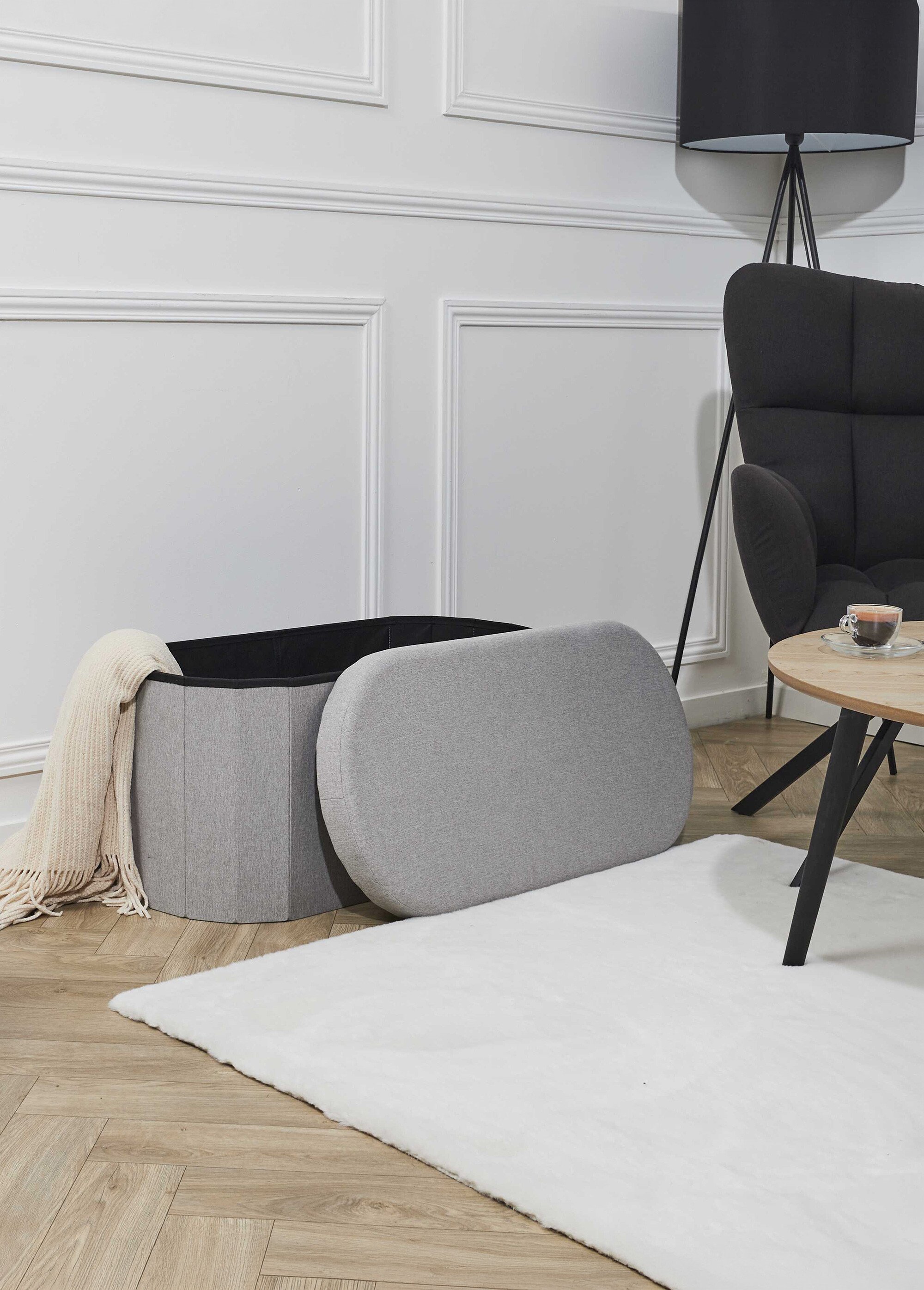 Banc coffre pliable ovale en tissu GRIS CMP-HD0193 SI1