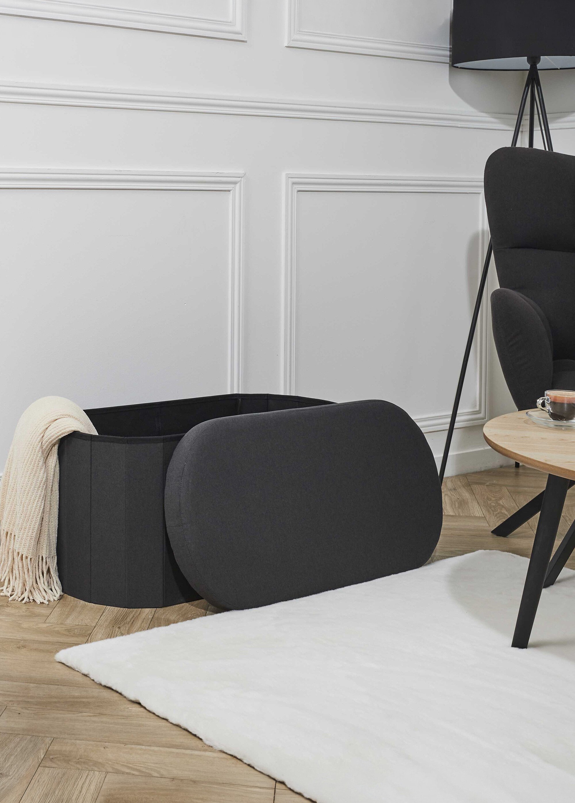 Banc coffre pliable ovale en tissu NOIR CMP-HD0193 SI1