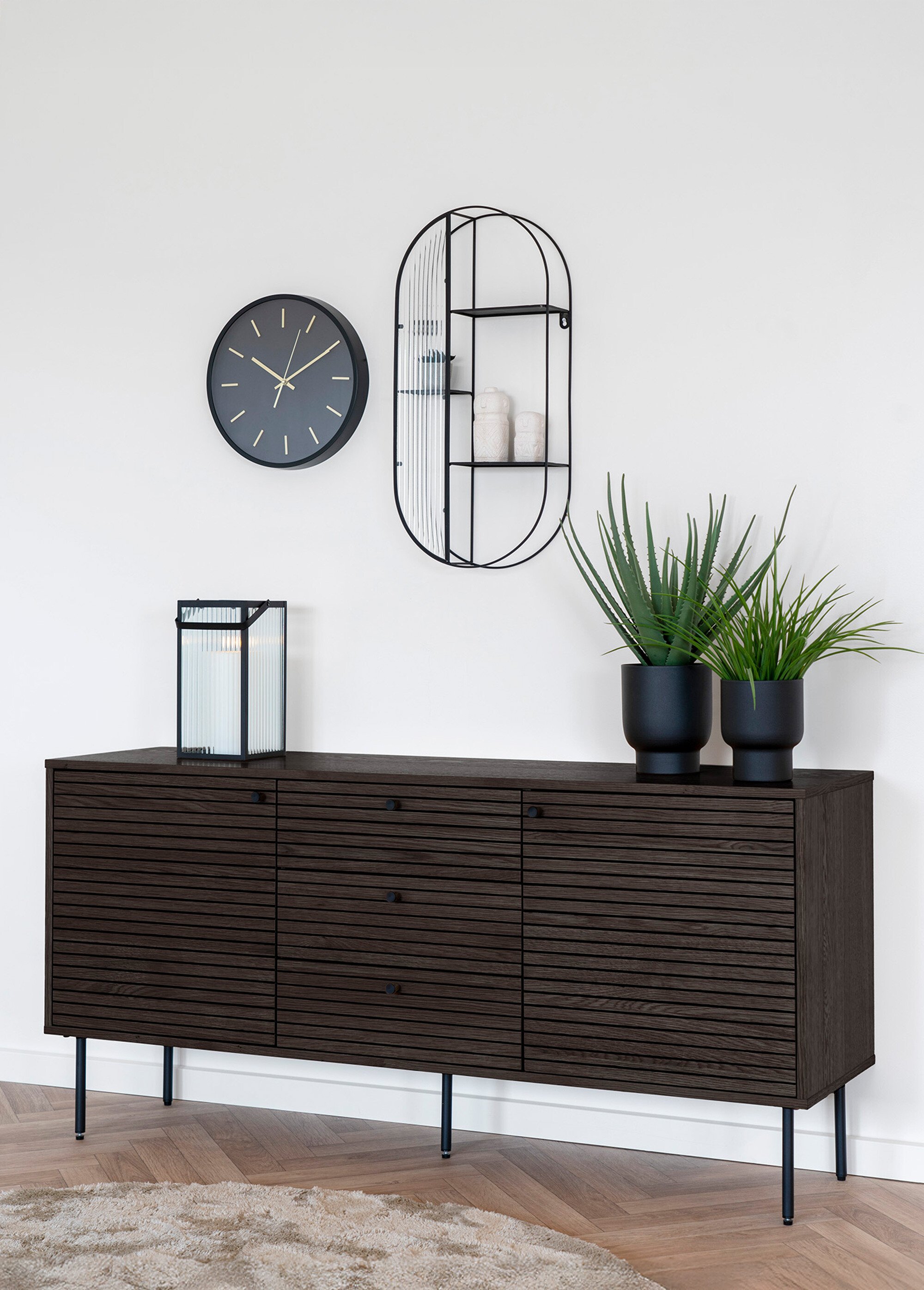 Buffet chêne plaqué 2 portes + 3 tiroirs FUME HN-3101004 SI1