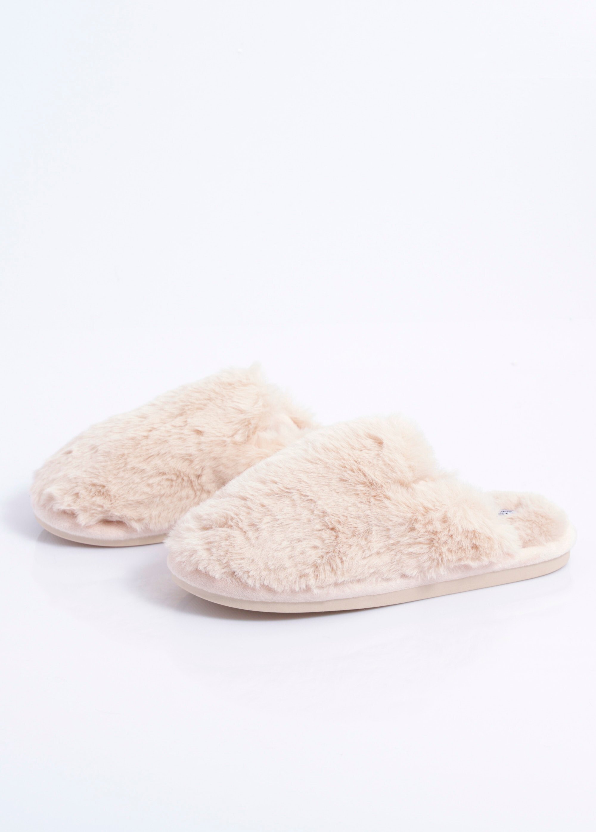 Chaussons mules chauds fourrure douce Femme Beige TIS-SNUGGS-MULE DE1