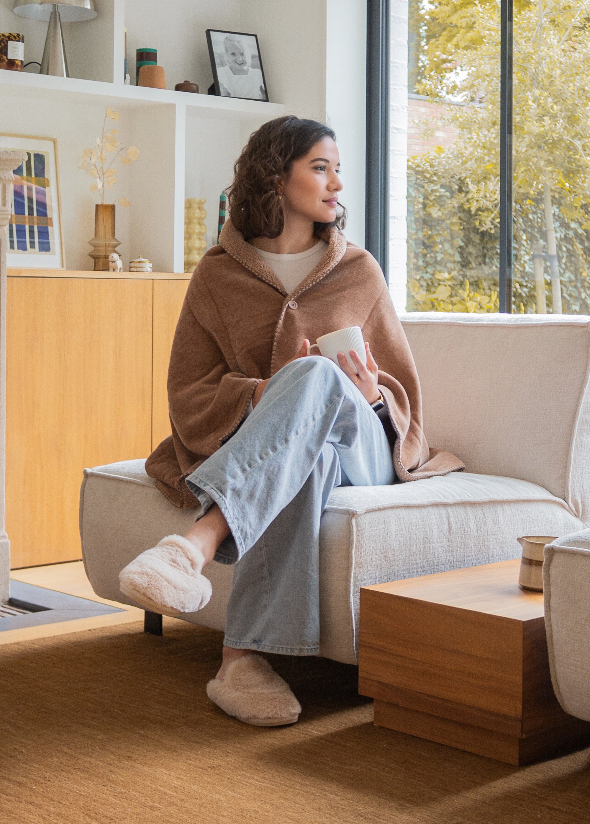 Chaussons mules chauds fourrure douce Femme Beige TIS-SNUGGS-MULE SI1