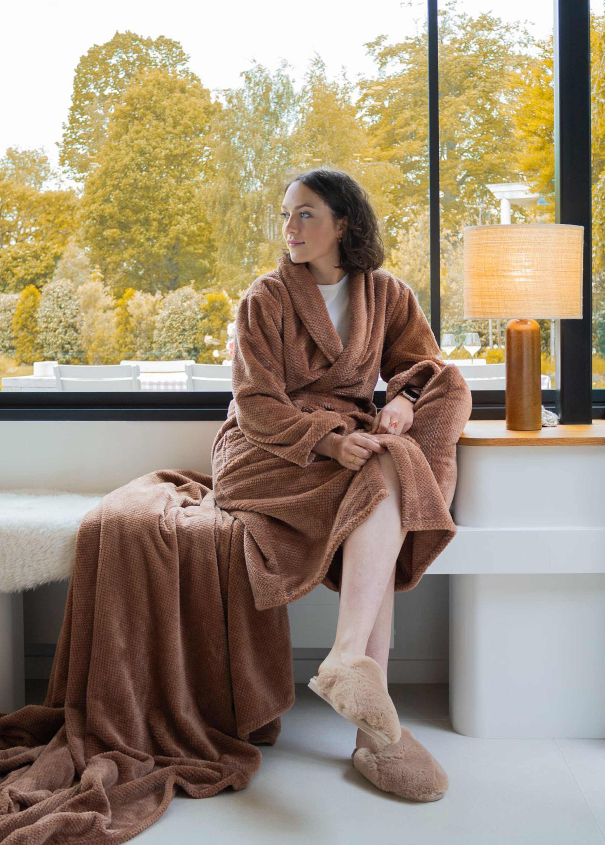 Chaussons mules chauds fourrure douce Femme Marron TIS-SNUGGS-MULE SI1