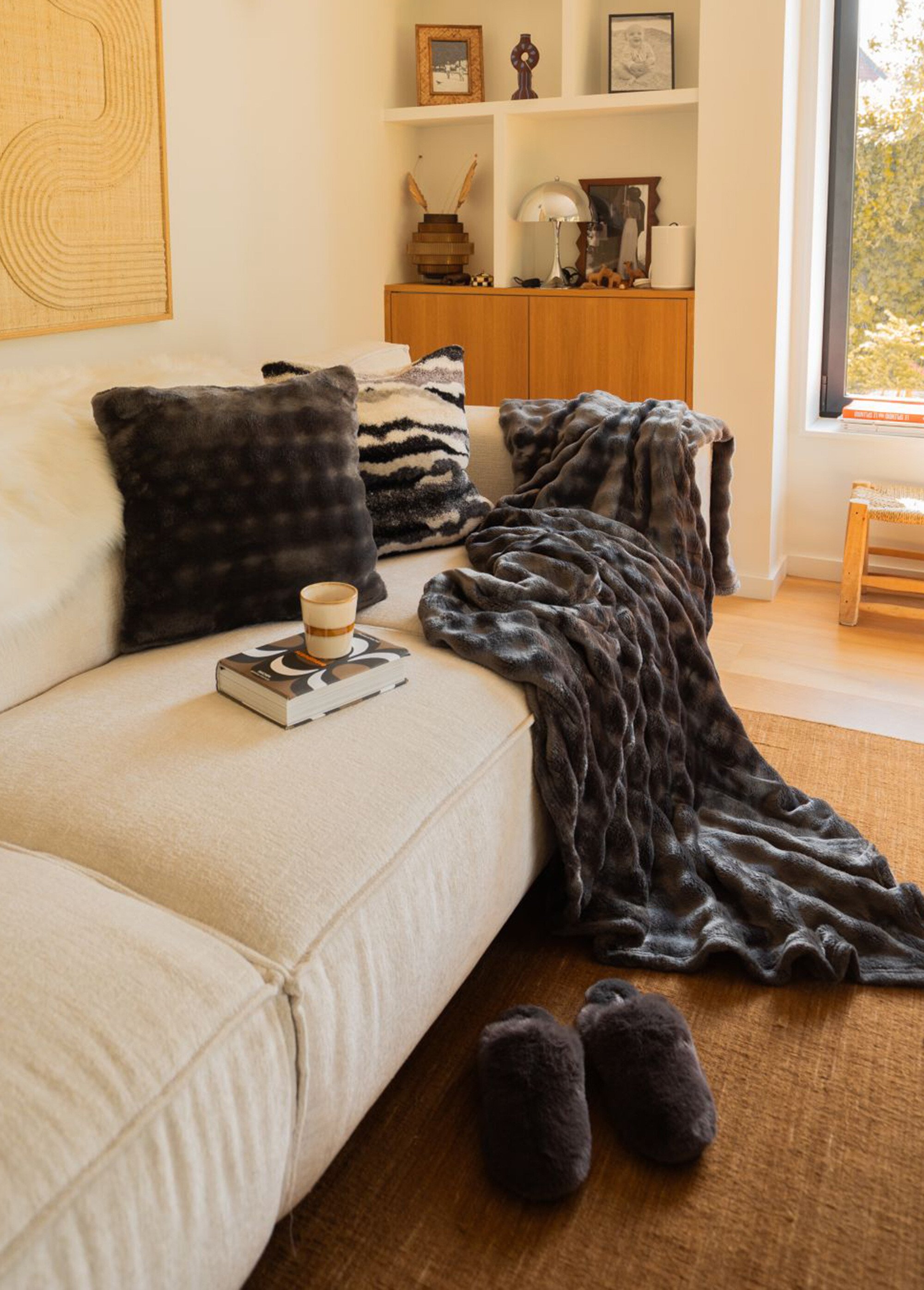 Chaussons mules chauds fourrure douce Femme Gris TIS-SNUGGS-MULE SI1