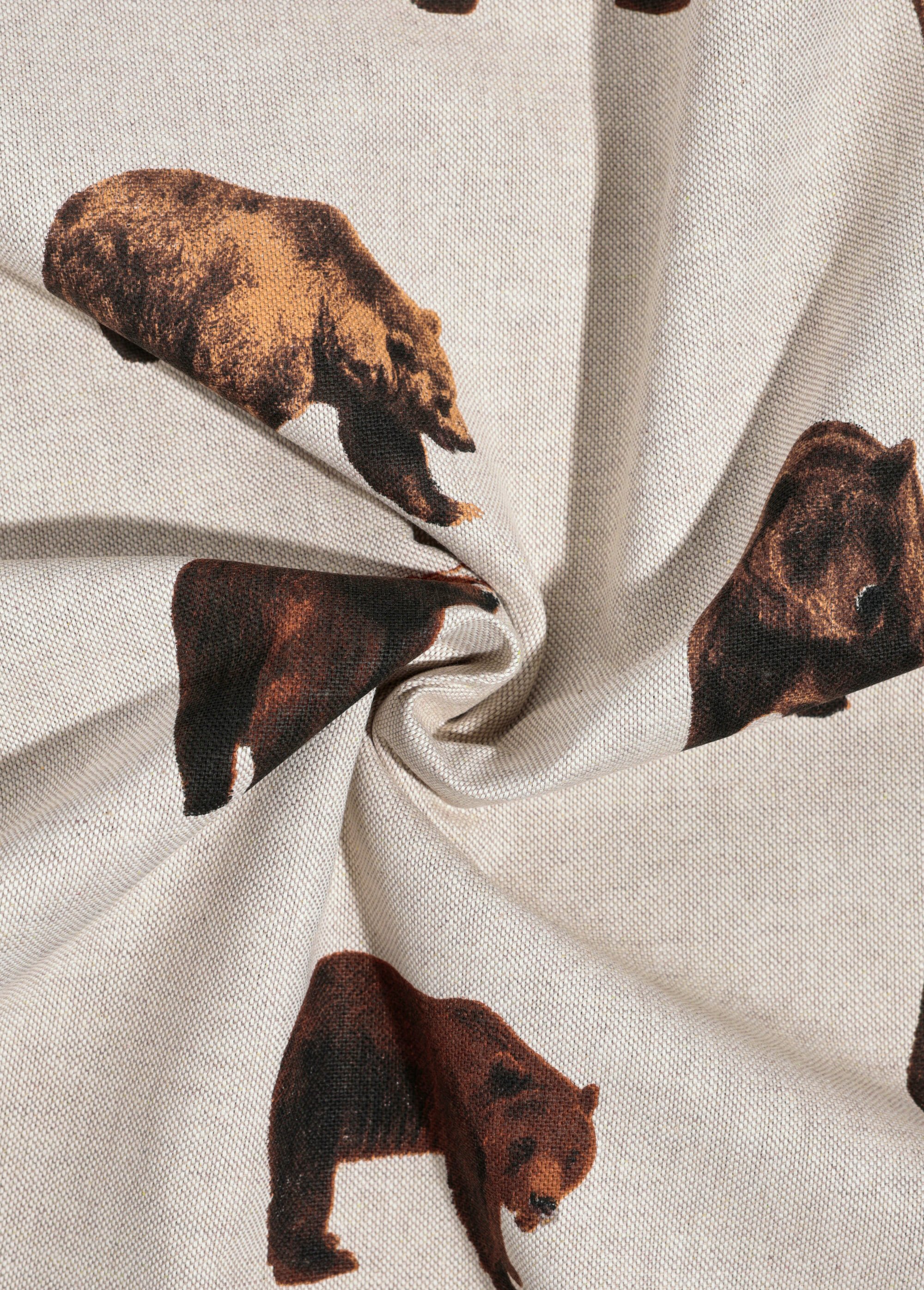 Coupon déco aspect lin, ours 0,5x1,4m ECRU OURS BRUN COT149854 FA1