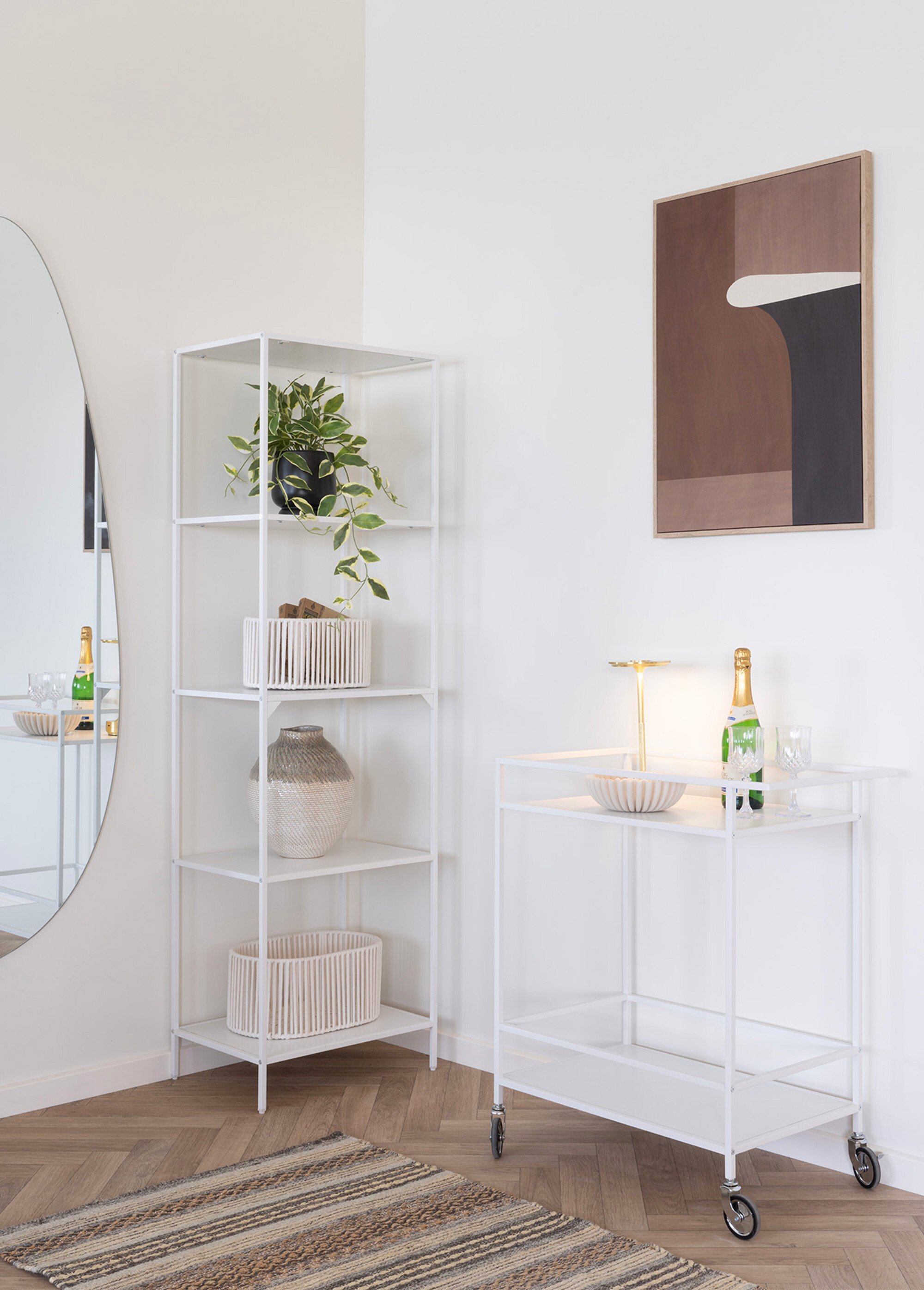 Desserte roulante 2 niveaux en métal BLANC HN-2101531 SI1