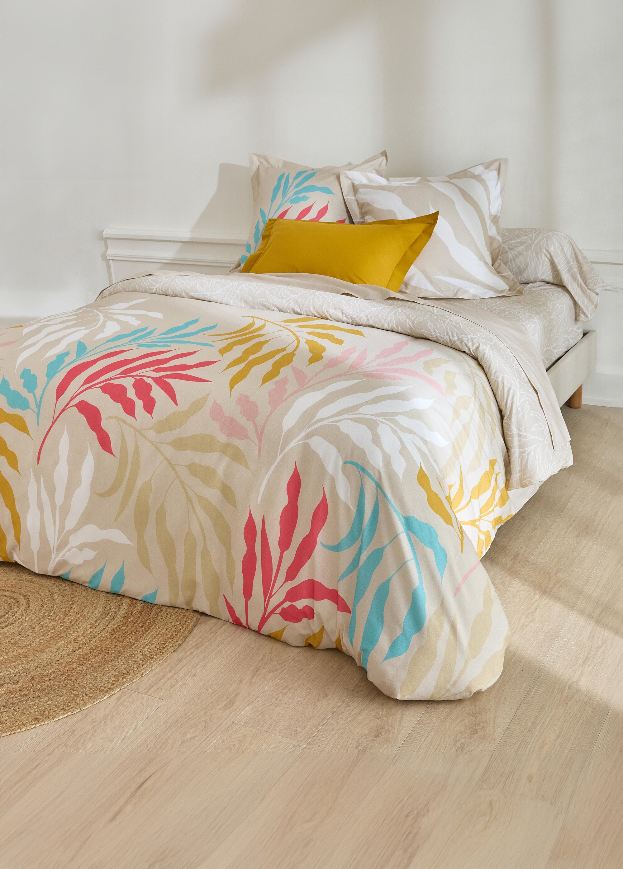 Drap plat coton imprimé végétal