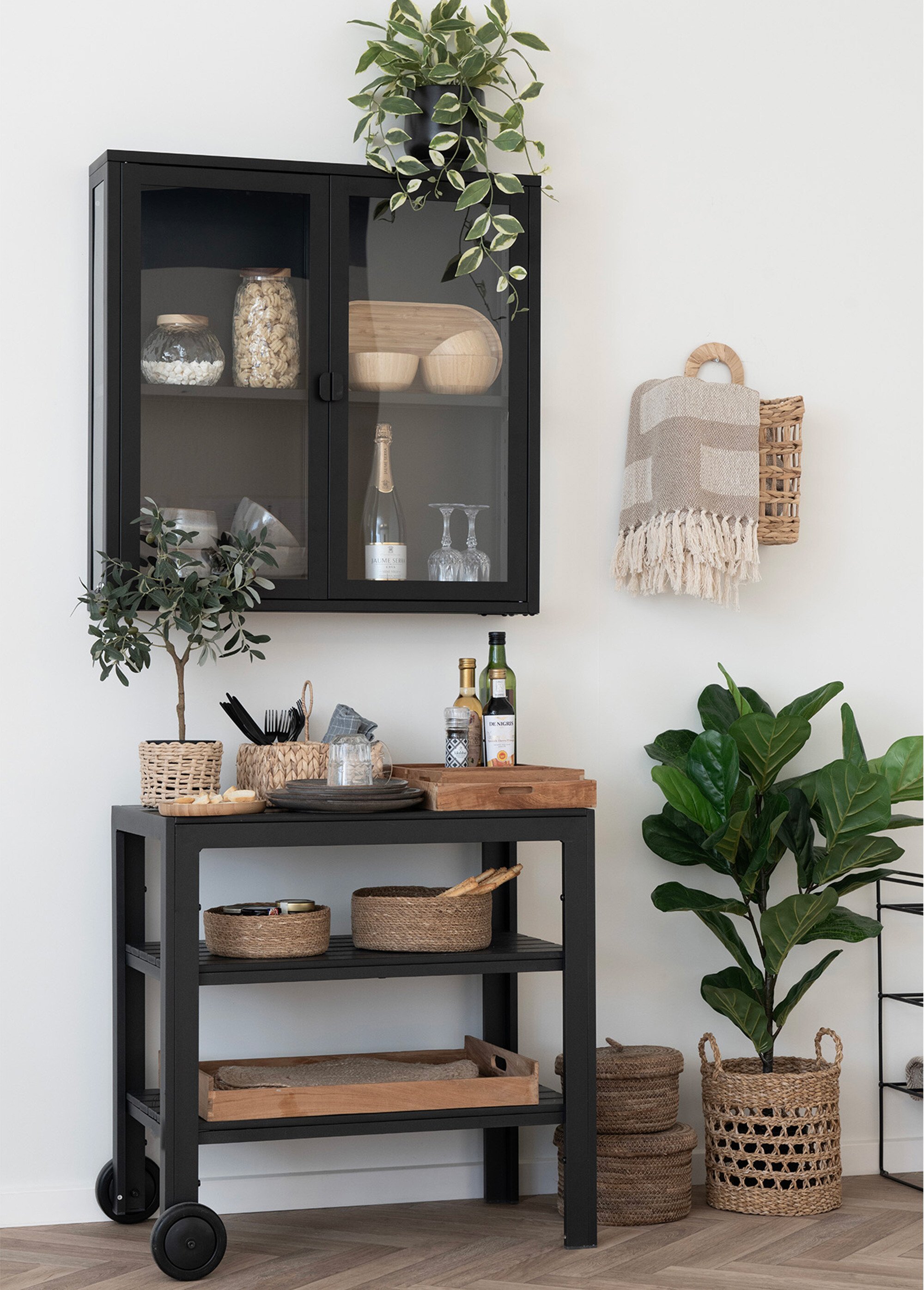 Etagère portes vitrées métal foncé à fixer NOIR HN-3003010 SI1